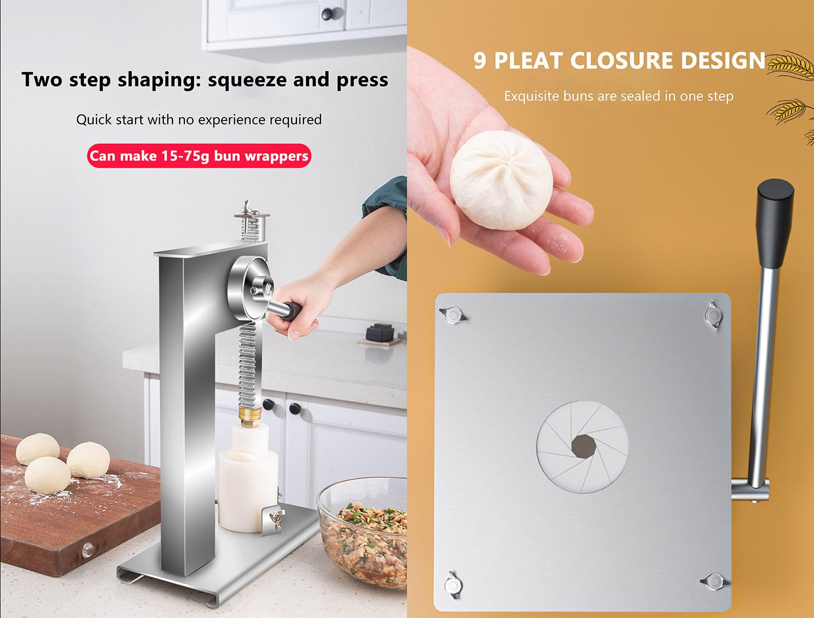 Baozi Maker Machine - półautomatyczna forma do robienia Baozi z prasą do ciasta - łatwe gotowanie pysznego Baozi dzięki 3 formom - idealna do domowego Baozi