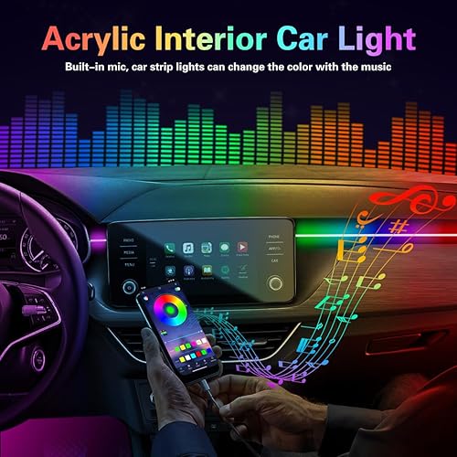 Miniatura 6 de Tira de luces LED acrílicas para interior de automóvil, 6 en 1, kit de iluminación ambiental Dreamcolor con aplicación inalámbrica, alambre EL, tira