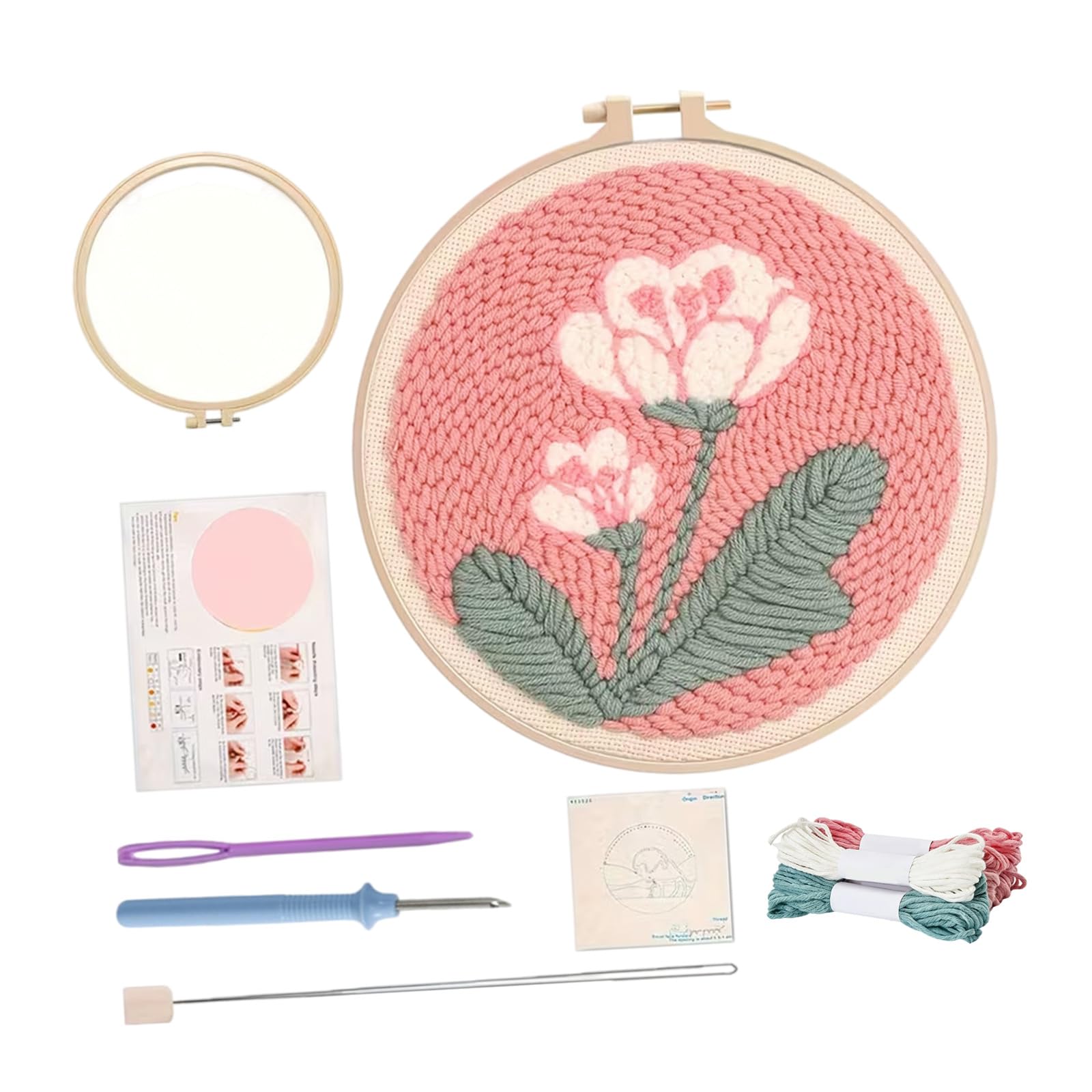 Xjdzineq Punches Needle Embroidery Set with Hoop and Yarn for Gift Making Washable Fabric Making Set