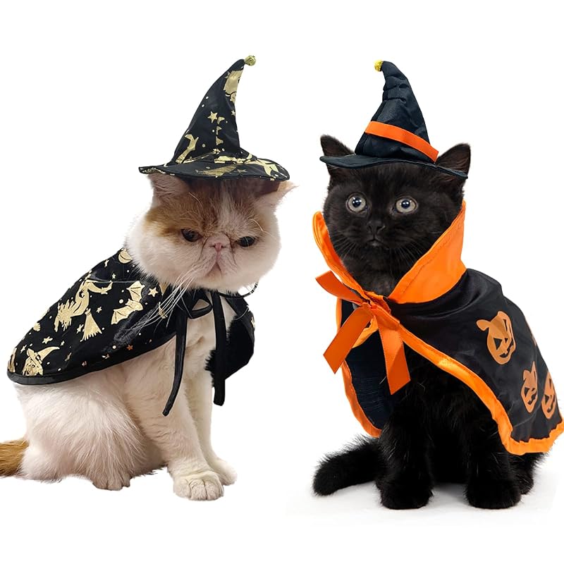 Fantasia de Halloween para Gatos CooShou com Chapéu e Capa de Poliéster, 4 peças