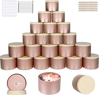 CONNOO 24 Pack Candle Tins, 12pcs 8 OZ & 12pcs 4 OZ Rose Gold Jars with ...