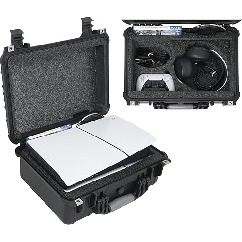 Case Club Hard Case to fit PS5 Slim - Waterproof Carrying Case Includes Headset Storage & Custom Slots for 1 Game, Stand & 1-2 Controllers (PlayStation 5 Slim)