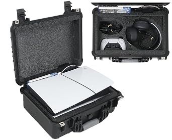 Case Club Hard Case to fit PS5 Slim - Waterproof Carrying Case Includes Headset Storage & Custom Slots for 1 Game, Stand & 1-2 Controllers PlayStation 5 Slim