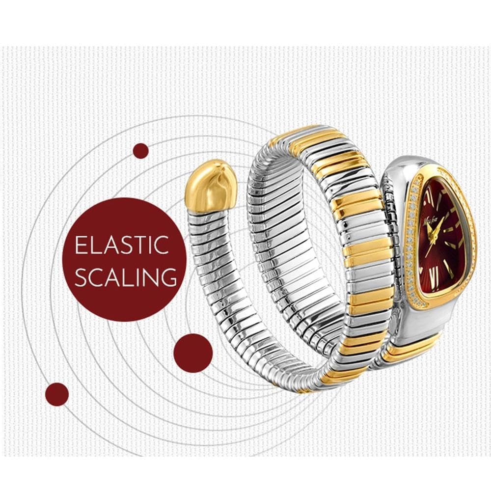 Klassische Damenuhr in Schlangenform, Gold und Silber, skalierbares Armband, Quarz-Uhren mit funkelnden Diamanten