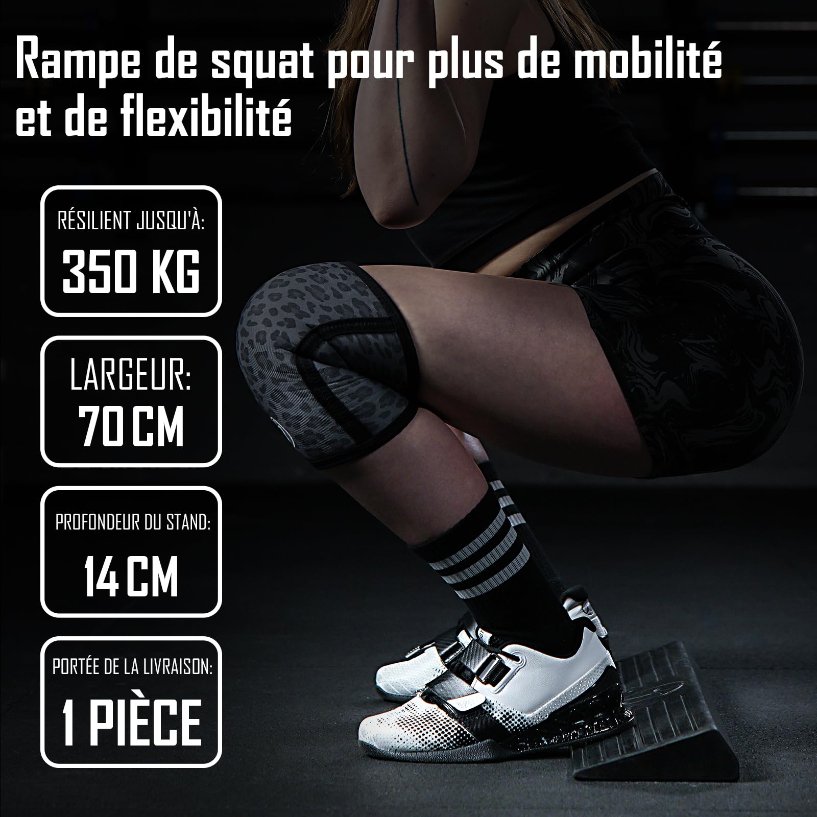 Strength Shop Squat Ramp avec repères de positionnement des Pieds, en Caoutchouc Solide (4 kg), résistante et antidérapante, Augmente mobilité et flexibilité, cale idéale