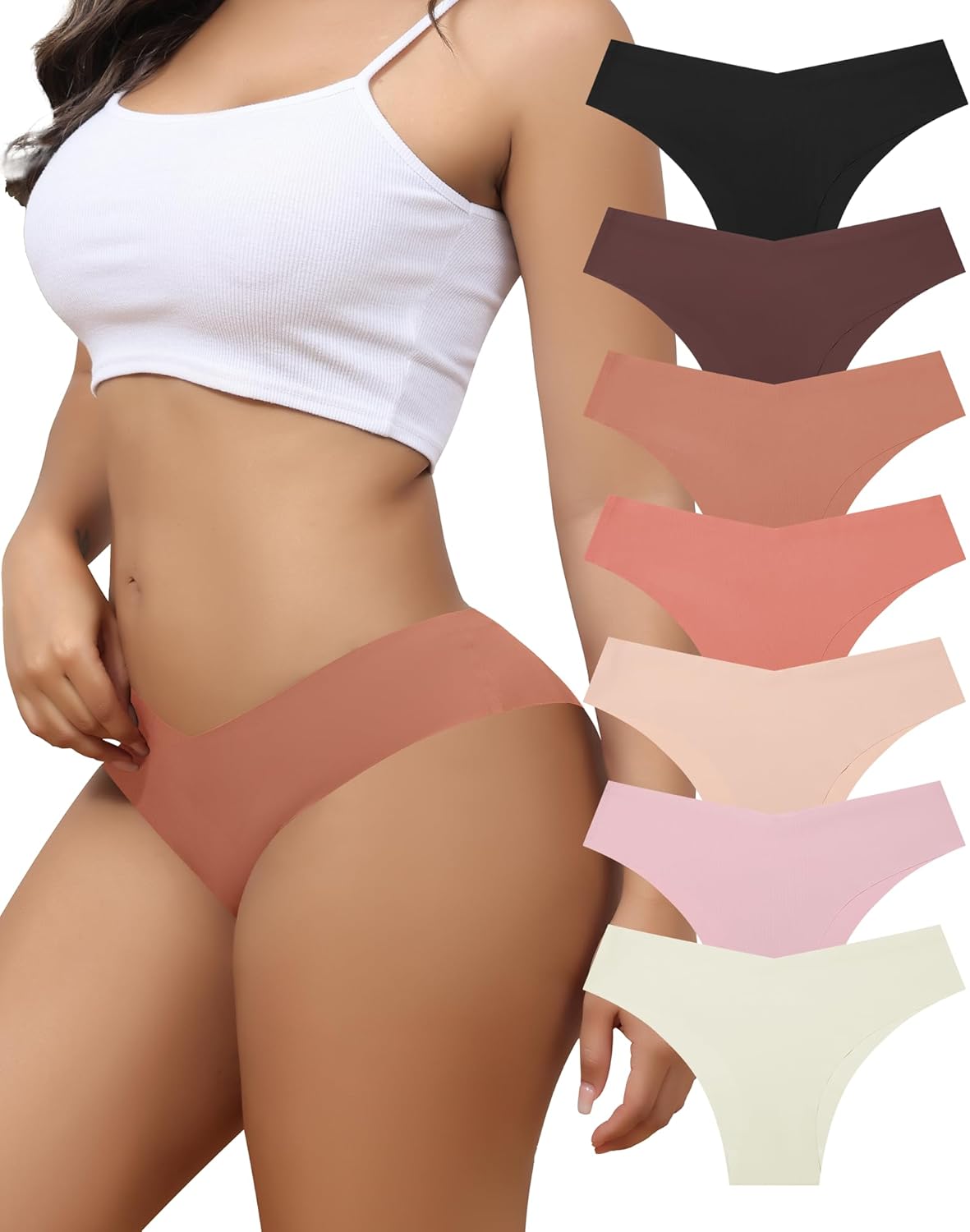 LEVAO Seamless Underwear for Women No Show Cheeky Bikini Panties Stretch V Cut Panty S-XL (Regular & Plus Size)