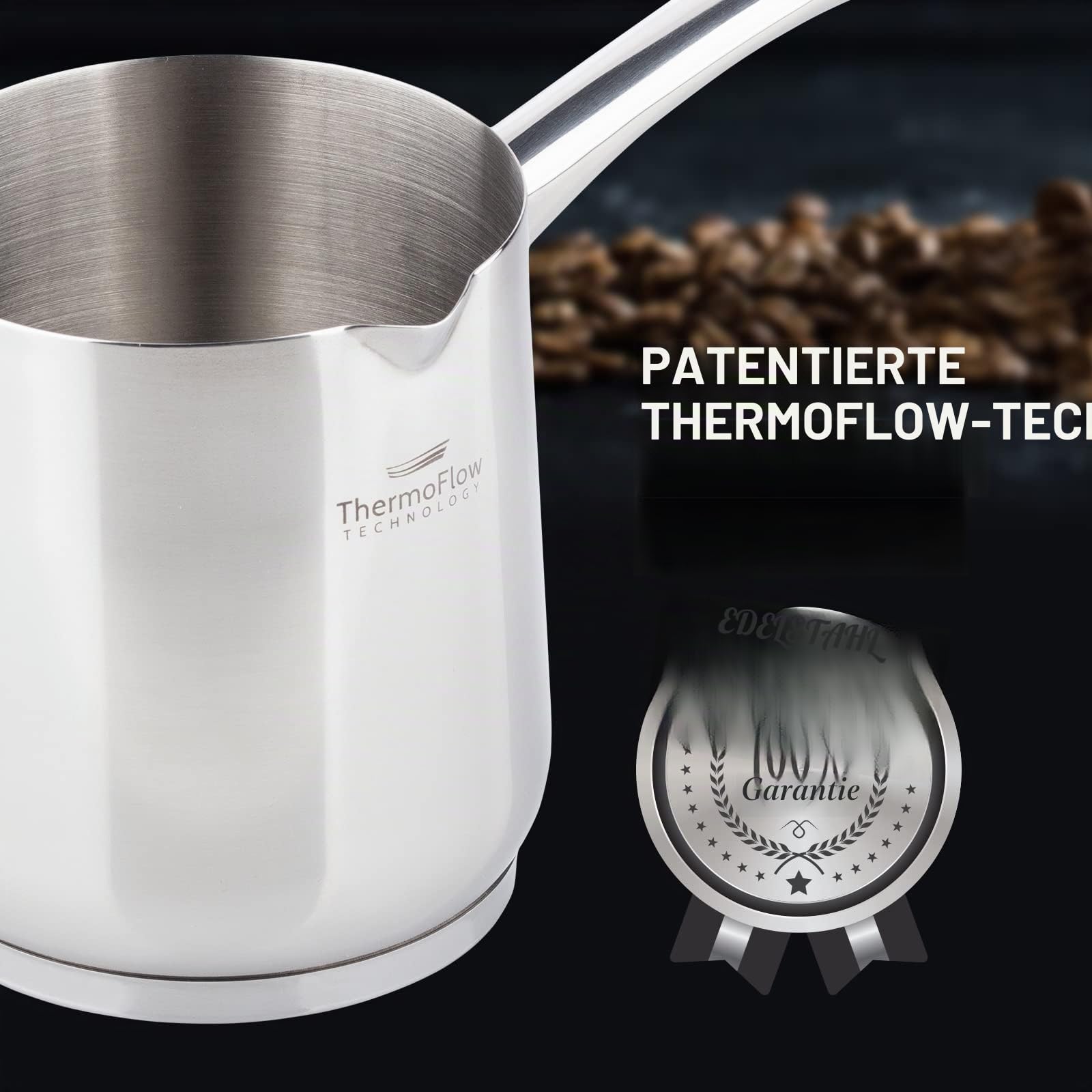 ROSMARINO Edelstahl-Induktions-Mokka-Kanne 700 ml - Moderne Türkische Cezve-Kaffeekanne mit 3-lagigem Stahlboden (700 ml)