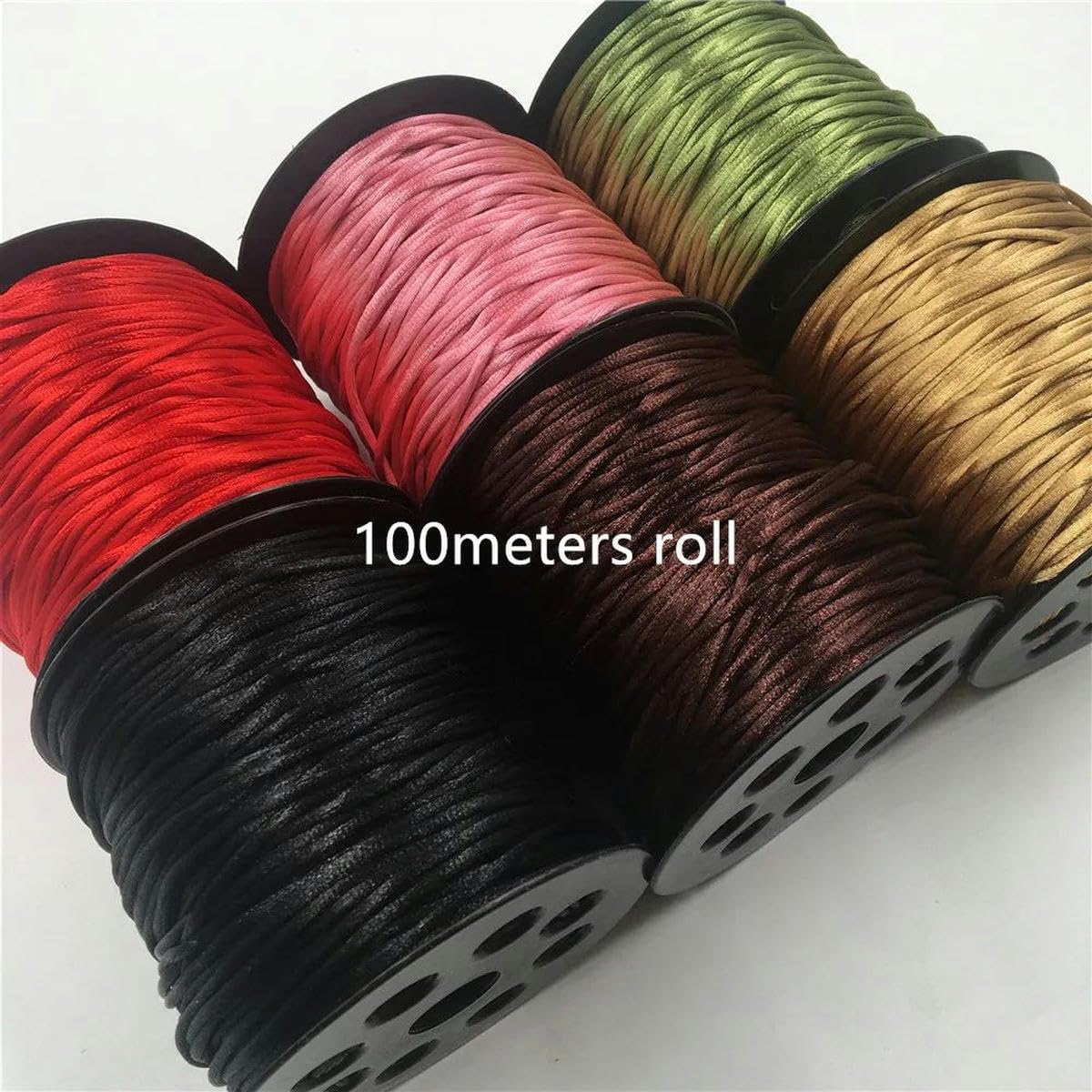 2 mm 10-225 metros/rollo Nudo chino Cordón de satén Trenzado Seda Macramé Cuerda Hilo Alambre DIY Pulseras Fabricación Hallazgos Abalorios-Rojo azul 374-250 yardas rollo