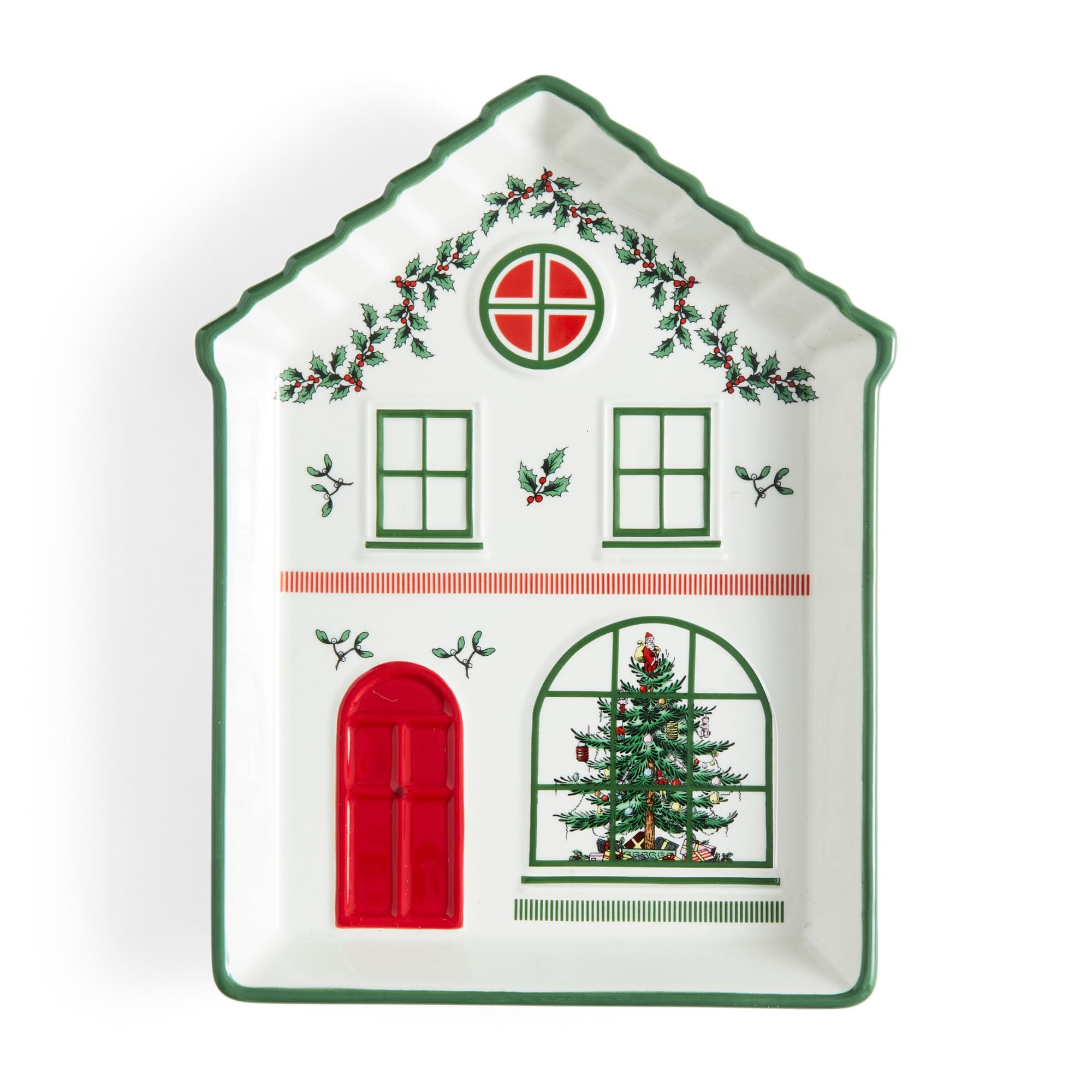 Spode Green Christmas Tree Village Dolomite 18.4Cm X 13.9Cm Tidbit Tray