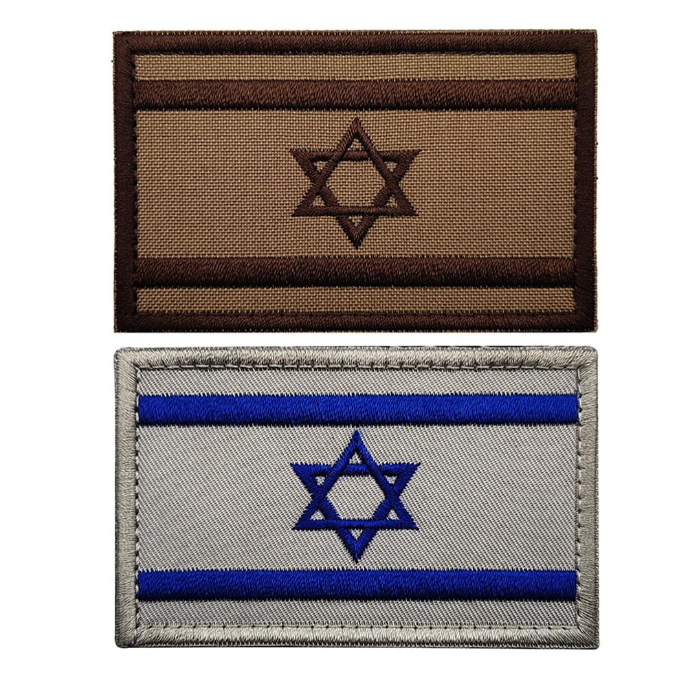 2 PCS Israel Flag Patch Sew on Embroidery Tactical Israeli IL Badges Military Morale Armband Emblem Applique Hook Patches for Clothes Bags Backpack Accessories Team Uniform
