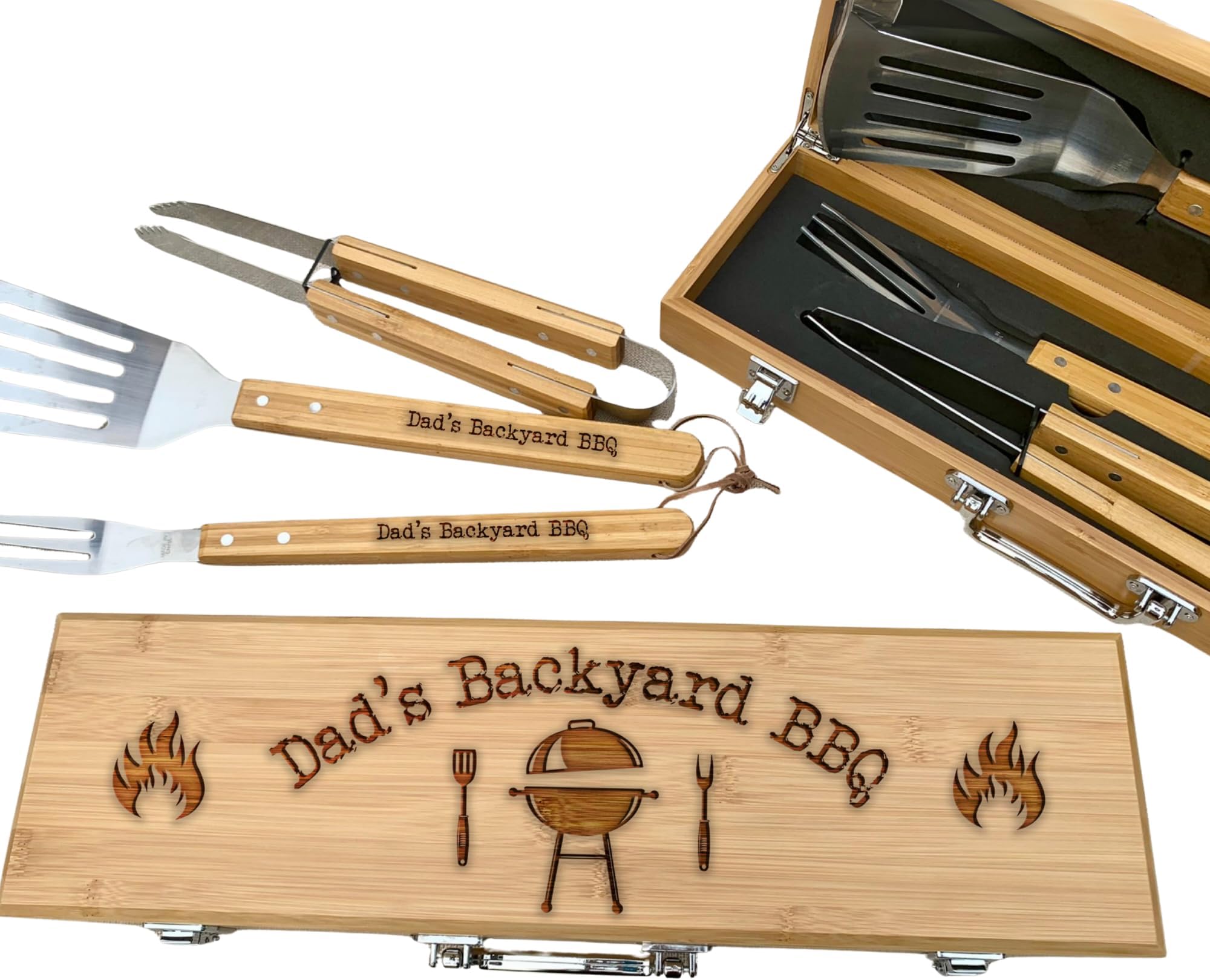 Personalized BBQ Set Grilling Tool Kit With Wooden Case, Engraved Bamboo Barbecue Set, Barbecue Grilling Utensils Set