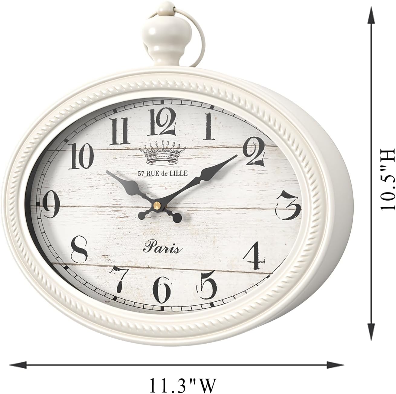 Retro Oval Wall Clock. White Vintage Antique Style. Battery Operated Decor Wall Clocks for Farmhouse, Living Room,Kitchen,Bedroom,Bathroom (10.5" H x 11.3" W)