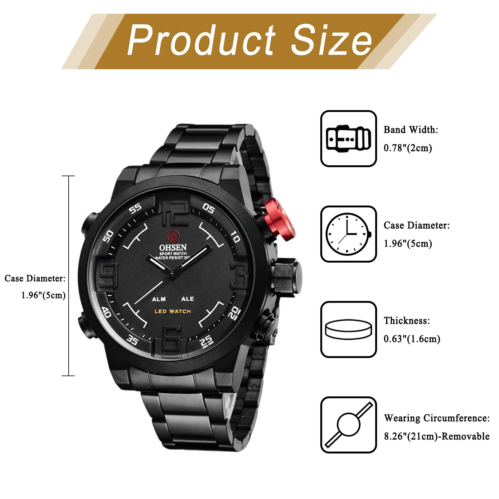 Avaner Montre Homme LED Analogique Digitale Militaire Sport:Montre Étanche Lumineux Bracelet en Acier Inoxydable avec Fonctions Chronographe,Alarme et Affichage de la Date-Cadeaux de Noël