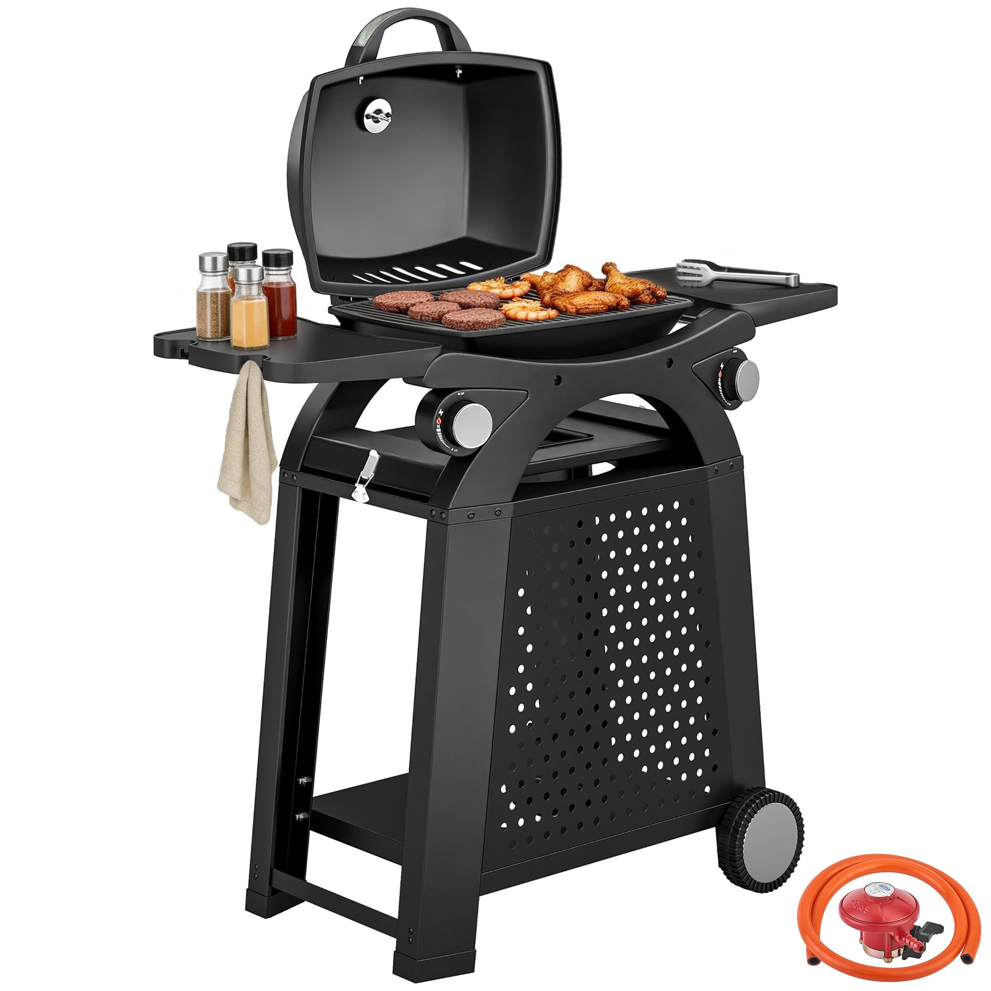 Outsunny 2 Burner Gas Grill - Cast Iron Grates - Black