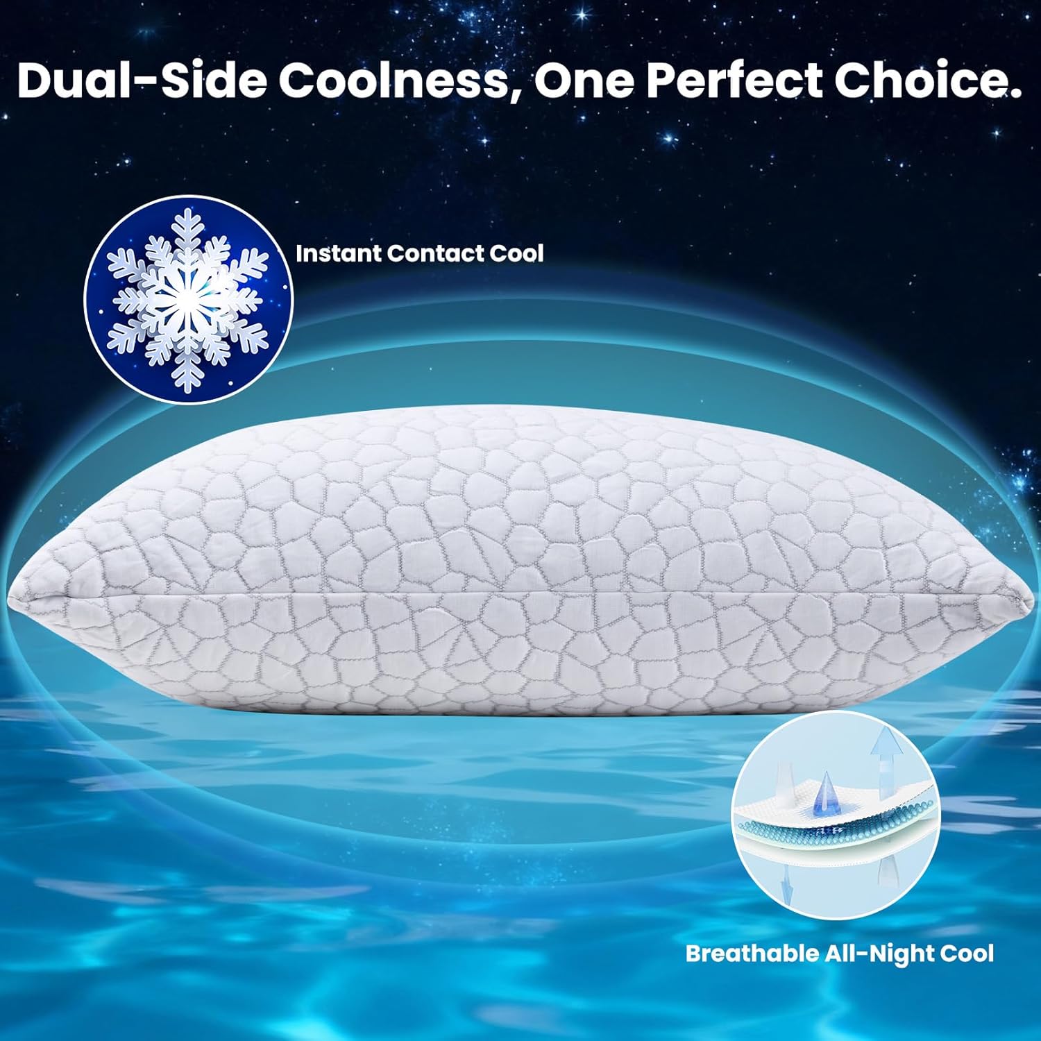 QUTOOL Double Sided Cooling Pillow for Hot Sleepers, Shredded Memory Foam Pillows Queen Size Set of 2, White