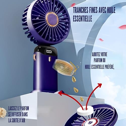 Jsdoin Hand Held Fan,Portable Handheld USB Rechargeable Fans with 5 Speeds,Battery Operated Mini Fan Foldable Desk Desktop Fans with LED Display for Home Office Bedroom Outdoor Travel (DarkBlue) - 5
