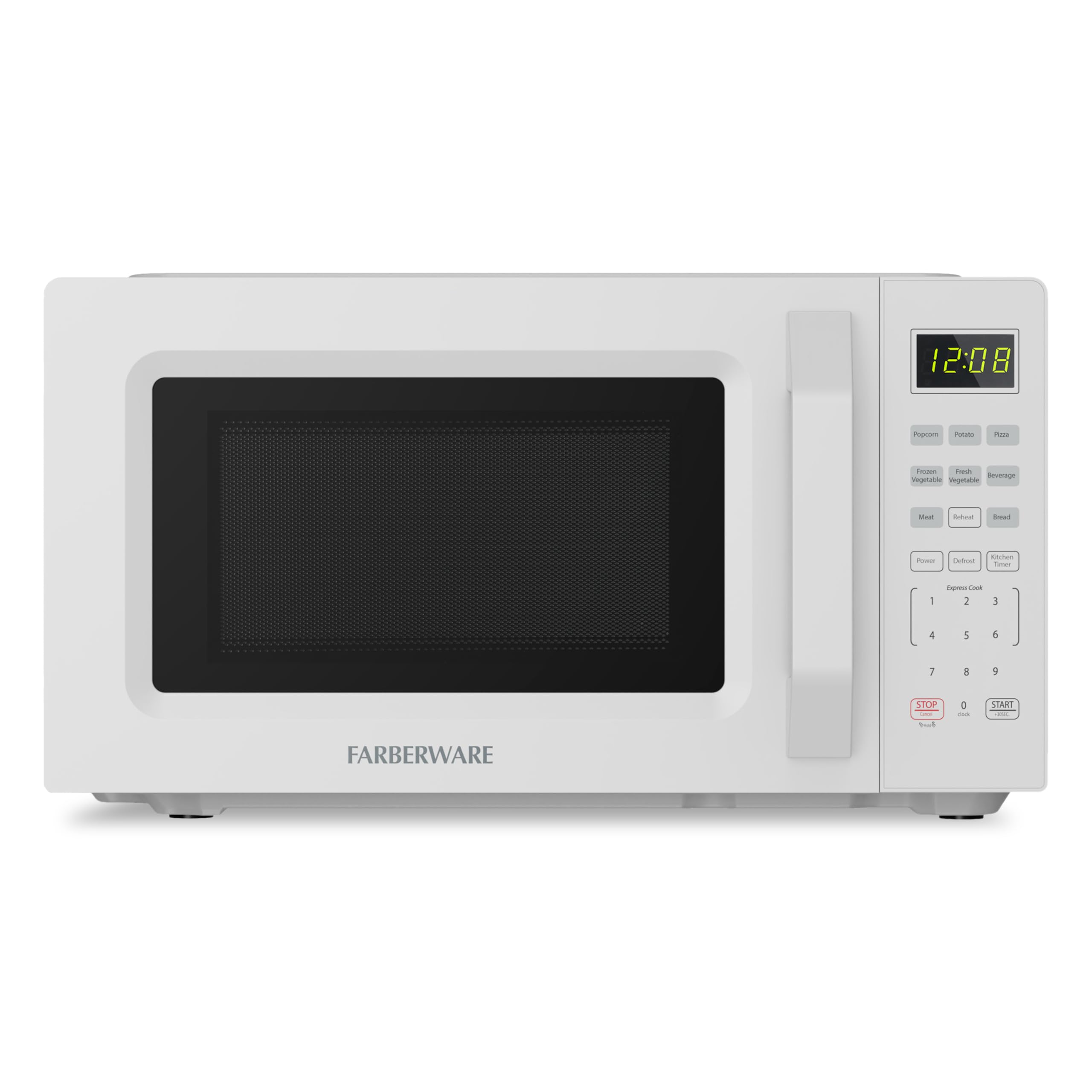 Farberware Countertop Microwave Oven, 700W, 0.7 Cu. Ft. Capacity, Compact Design with Turntable, Digital Display &amp; Auto-Cook Functions, White