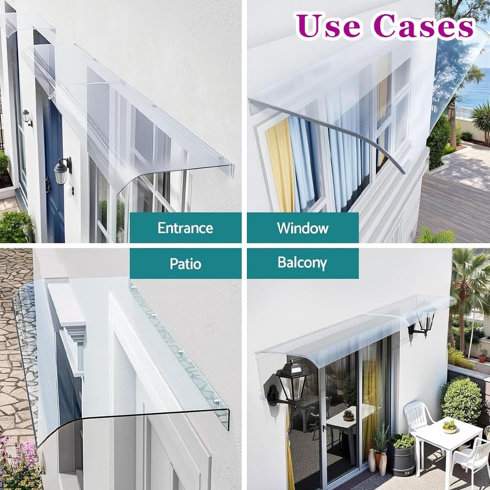 Auvent Voûté De Porte Et Fenêtres, Auvent De Porte D'Entrée Invisible | Marquise En Polycarbonate Transparent, Toit Abri Protection Contre La Pluie Et UV Pour Cour Garage(100x40cm/39.4x15.7in)