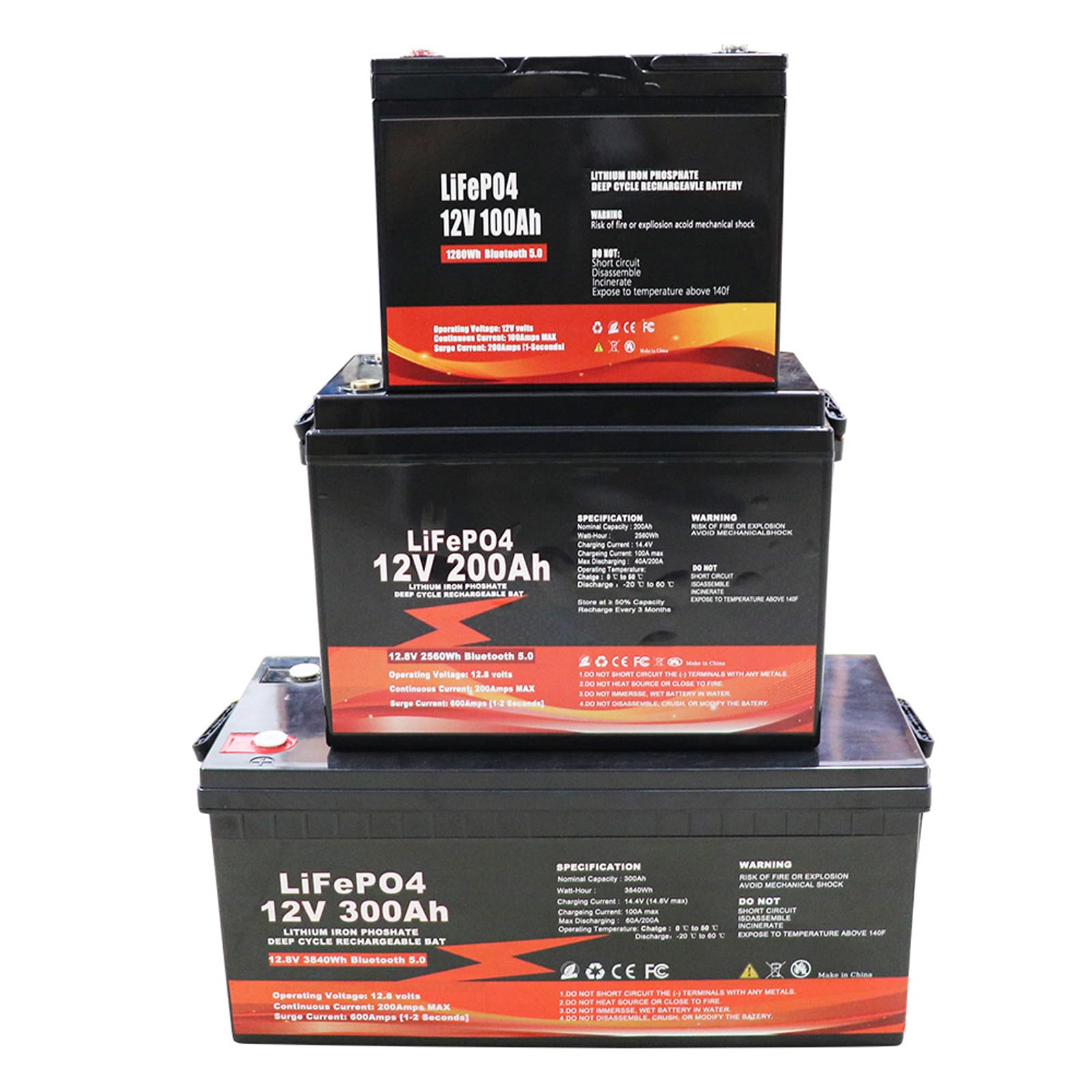 Batteria al Litio LiFePO4 12V 100Ah 200Ah 300Ah Integrata 100A 200A BMS Alta Potenza 4000+ cicli Durata di 10 Anni per Camper Fuori Rete Batteria di Backup Solare da 12,8 V