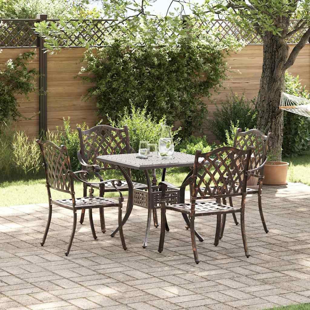 Ensemble de 5 meubles de jardin traditionnels en fonte d'aluminium avec 1 table de 80 x 80 cm et 4 chaises, salon à manger classique pour terrasse et jardin