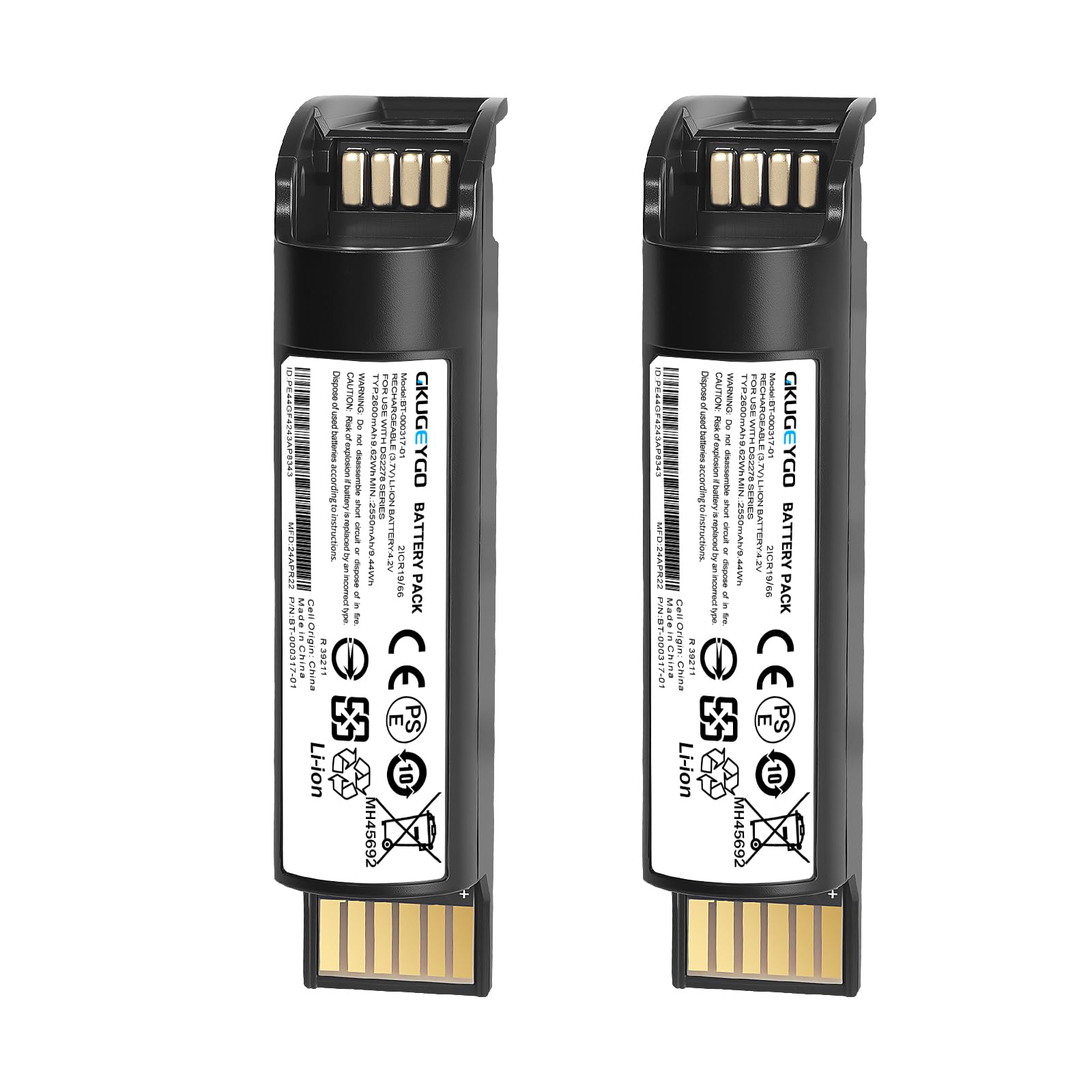 GKUGEYGO 2 Pack DS2278 Batteries Replacement, DS2278 Li-ion Battery for Zebra DS22 DS2278SR DS2278-HC BT-000317-01 BTRY-DS22EAB0E-00 CR2278 CR2278-PC Handheld Scanner