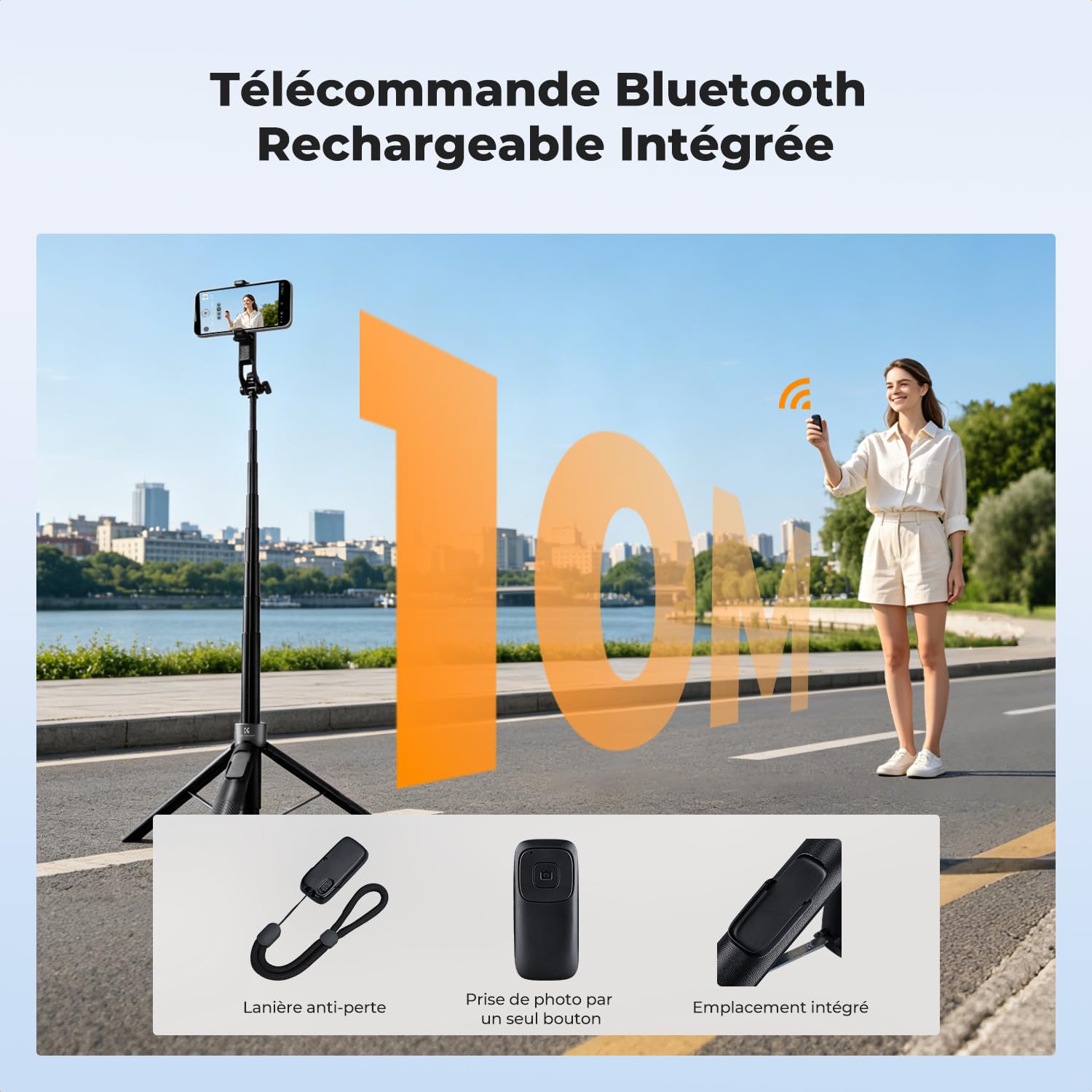 K&F CONCEPT 180cm 3 en 1 Trépied Téléphone Selfie Stick iPhone Noir