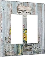 Vista 98 de Placa Cubierta de Interruptor de Luz de Palanca Individual con Diseño de Flor Botánica en Tablero de Madera Rústico Estilo Granja - Placa de Pared