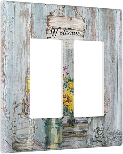 Miniatura 98 de Placa Cubierta de Interruptor de Luz de Palanca Individual con Diseño de Flor Botánica en Tablero de Madera Rústico Estilo Granja - Placa de Pared