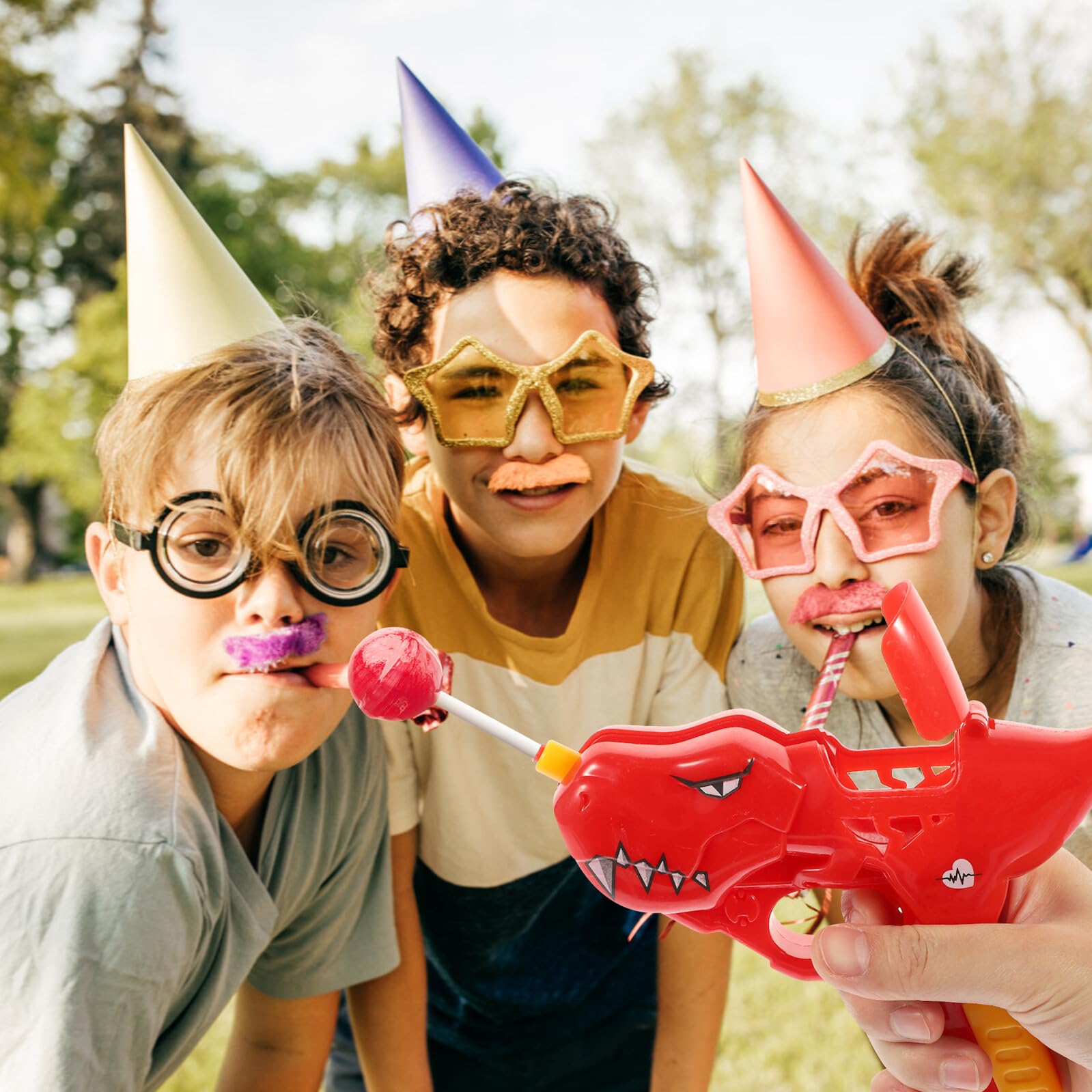 Giocattolo a Forma di Robot Dinosauro per Lecca-Lecca, 2 Unitá, Plastico Rosso, Apertura Bocca e Spazio per Conservare Lecca-Lecca, per Feste di Compleanno Ragazzo Ragazza