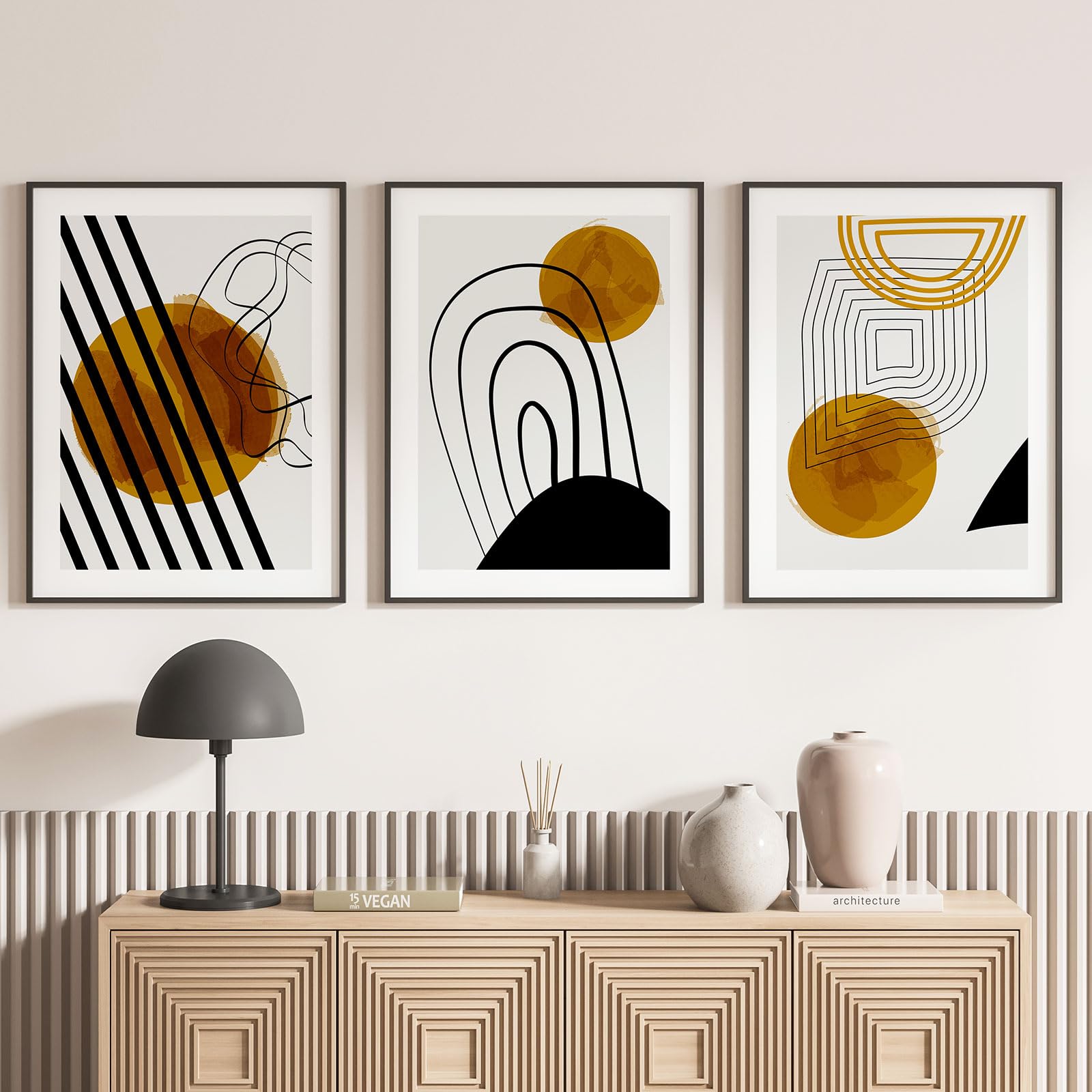 Lumalea - Zestaw 3 plakatów/plakatów z motywem geometrycznym tryptyku - czarne obramowanie - 3 plakaty - 70 x 100 cm