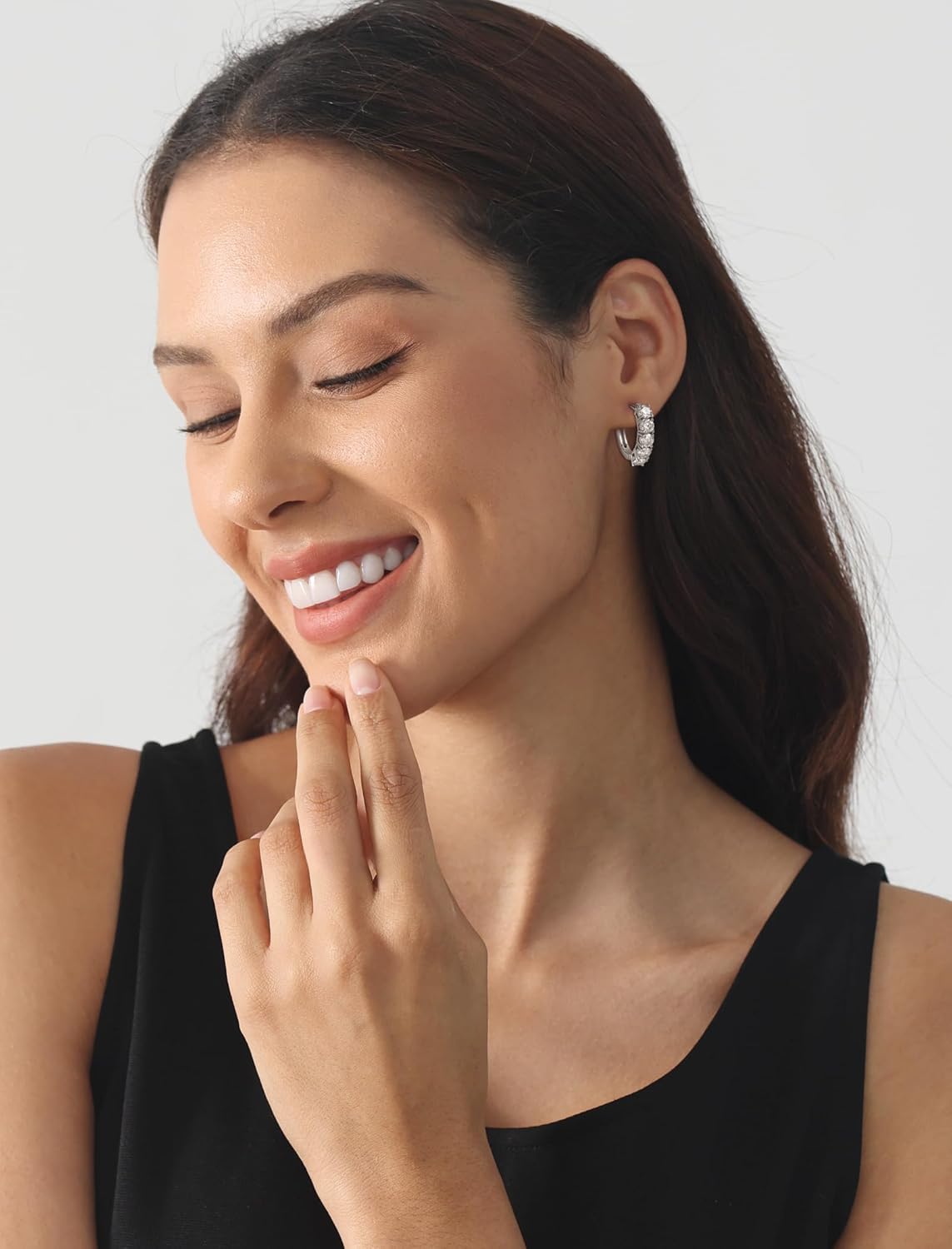 YL Round Huggie Earrings 925 Sterling Silver Halo Hoop Earrings Round Brilliant Cut Moissanite Jewelry for Women