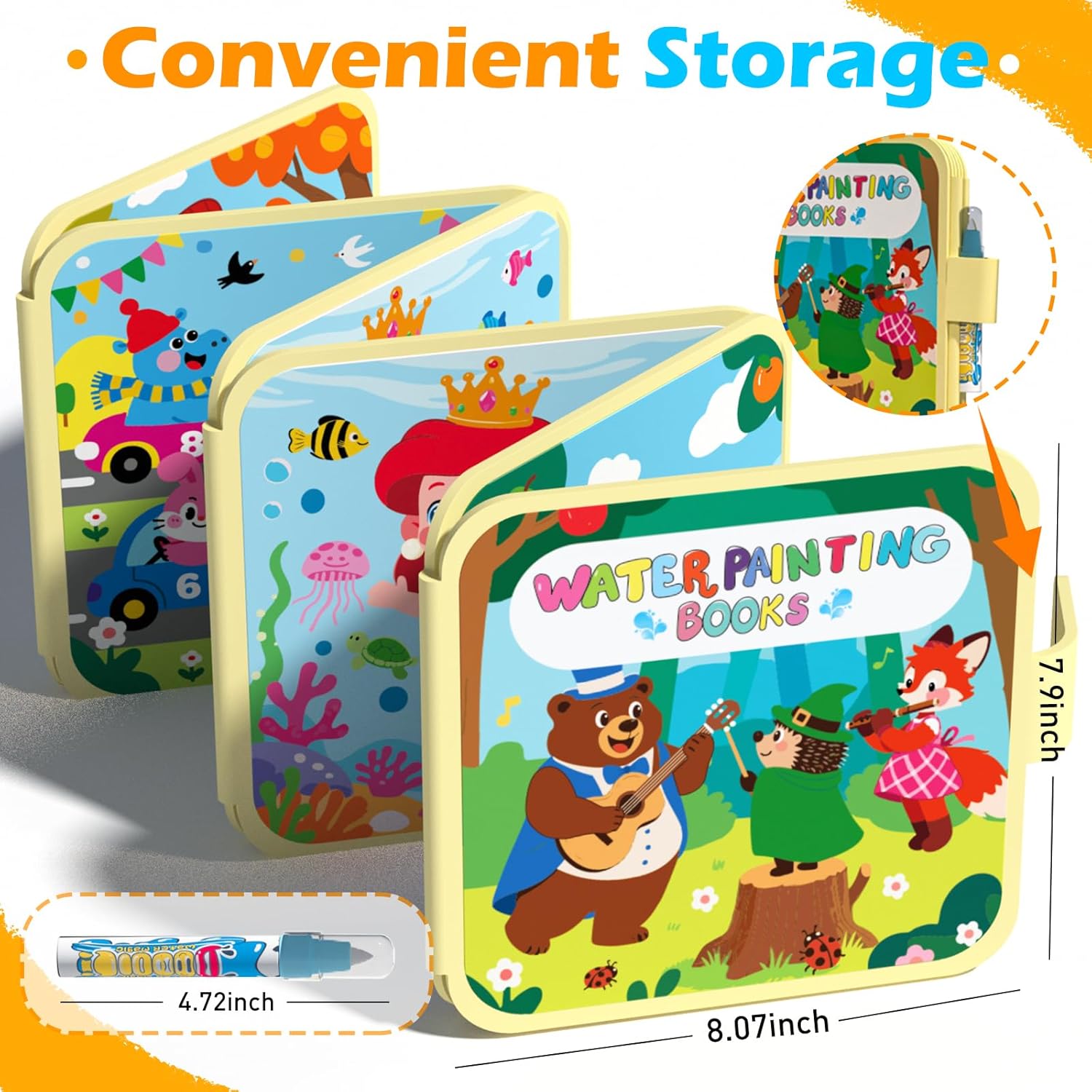 BATHKITS Reusable Water Painting Book for Kids - 3 Pack Magic Water Coloring Books with Water Pens, Fairy Tale, Animal & Space Themes | No Mess Paint, Travel Activity Toy, Gift Box, 30 Pages, Ages 3+