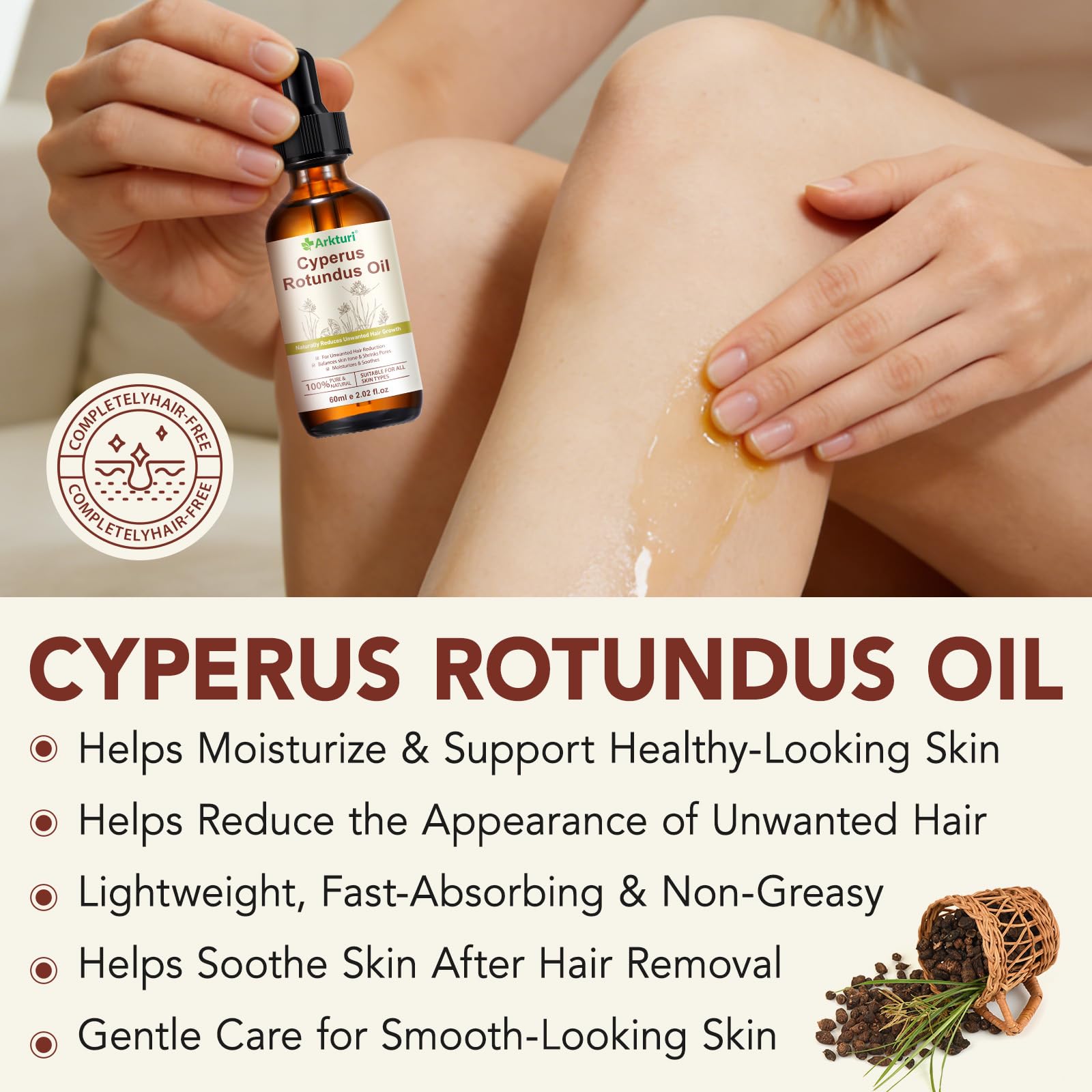 Cyperus Rotundus Oil per la depilazione, 60 ml 100% puro olio naturale Cyperus Rotundus riduce la crescita dei capelli dopo la rasatura, lenisce la pelle e affina i pori, adatto a tutti i tipi di - 2