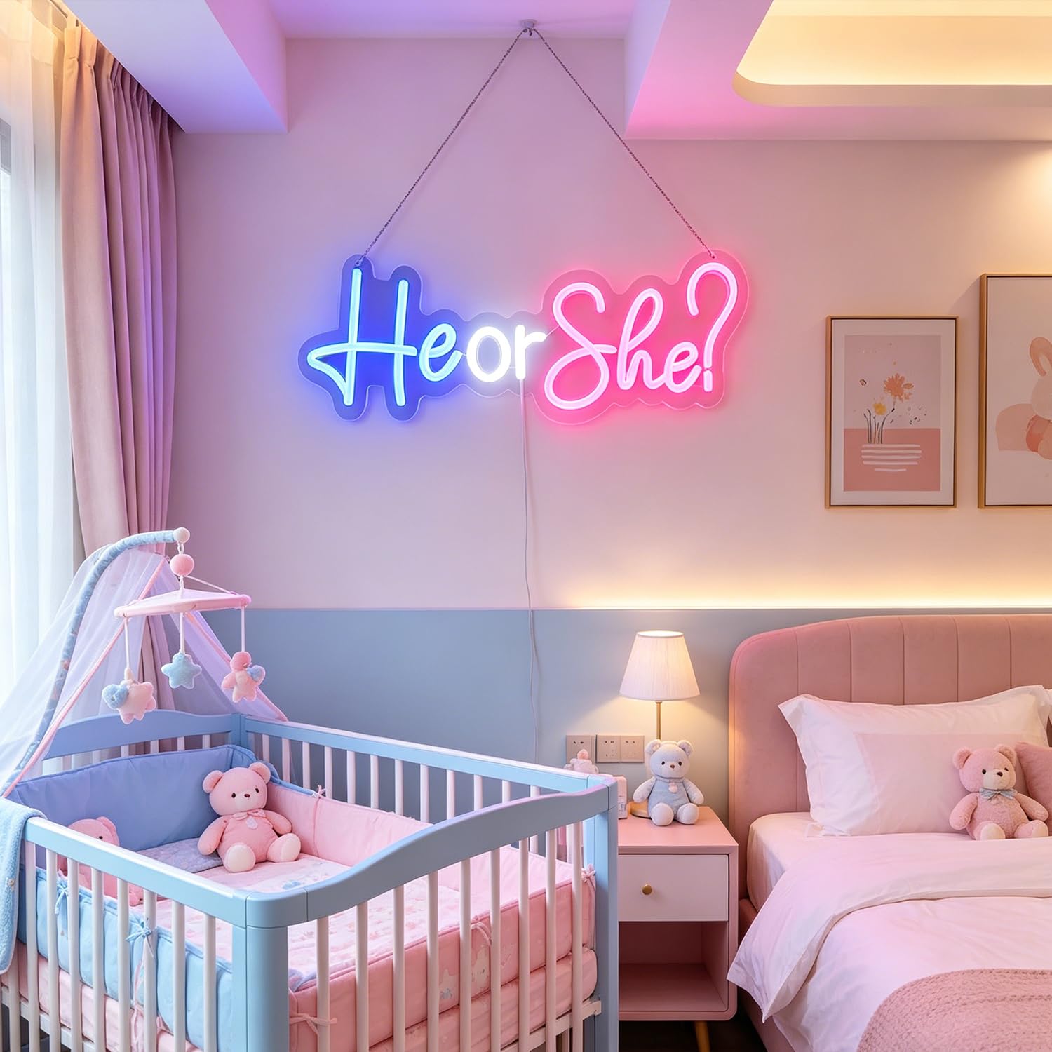 Nordstylee - Segnali al neon LED per rivelazione del sesso, decorazioni per feste, segni con lettere al neon, annunci di gravidanza, forniture per feste, cartelli per baby shower da giardino (Rosa-blu