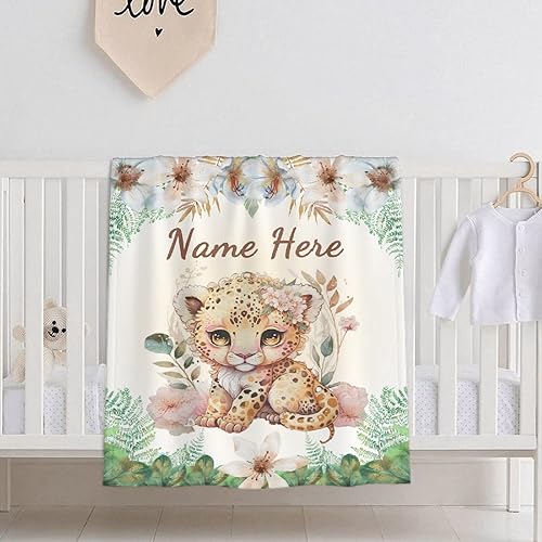 Miniatura 475 de Manta personalizada con diseño de jirafa y elefante, manta de franela suave, acogedora y ligera con nombre para sofá, cama, sofá, regalo, unisex