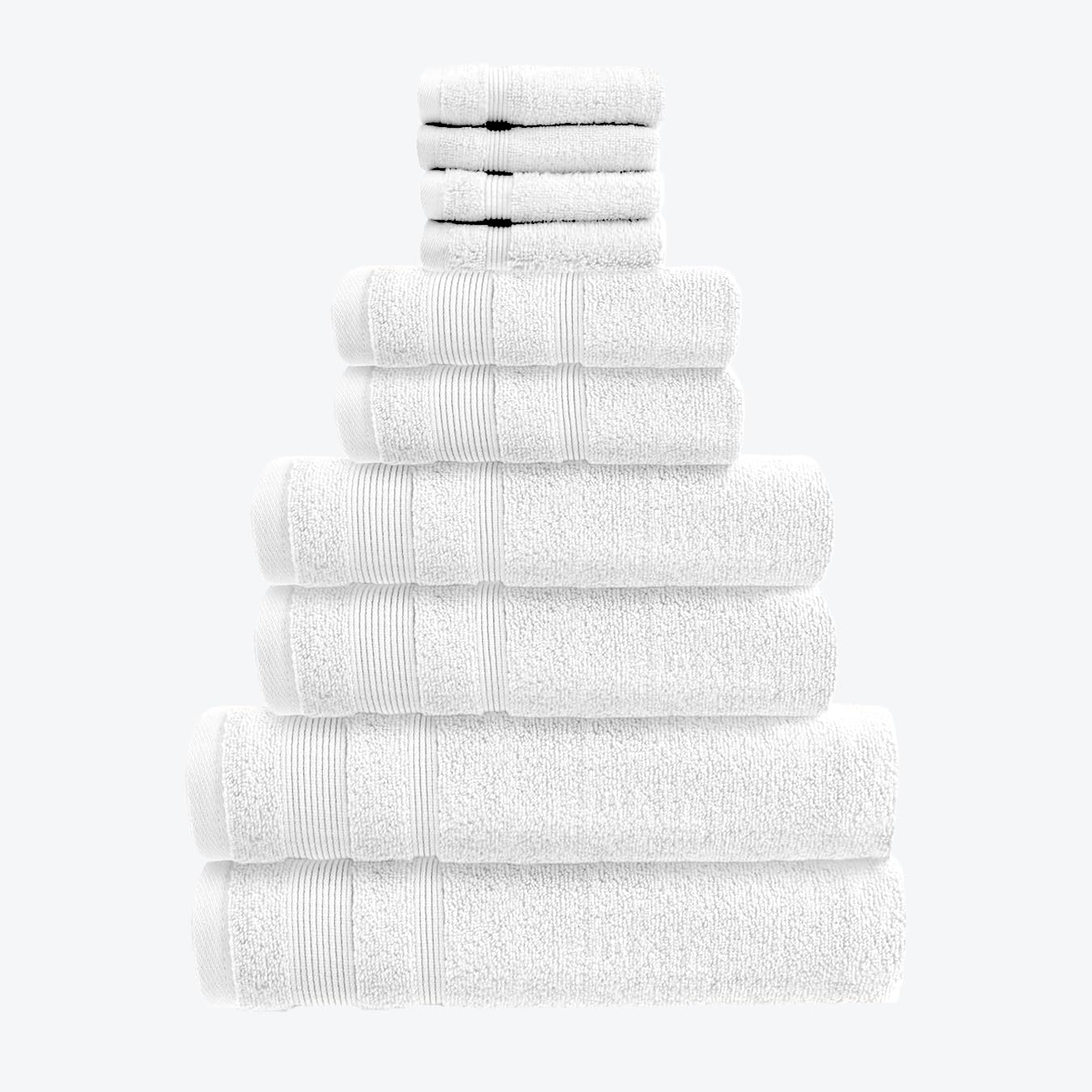 Allure Zero Twist 10 Piece Towel Set - 4 Face Cloths, 2 Hand Towels, 2 Bath Towels, 2 Bath Sheets, 100% Egyptian Cotton (White) — image 1