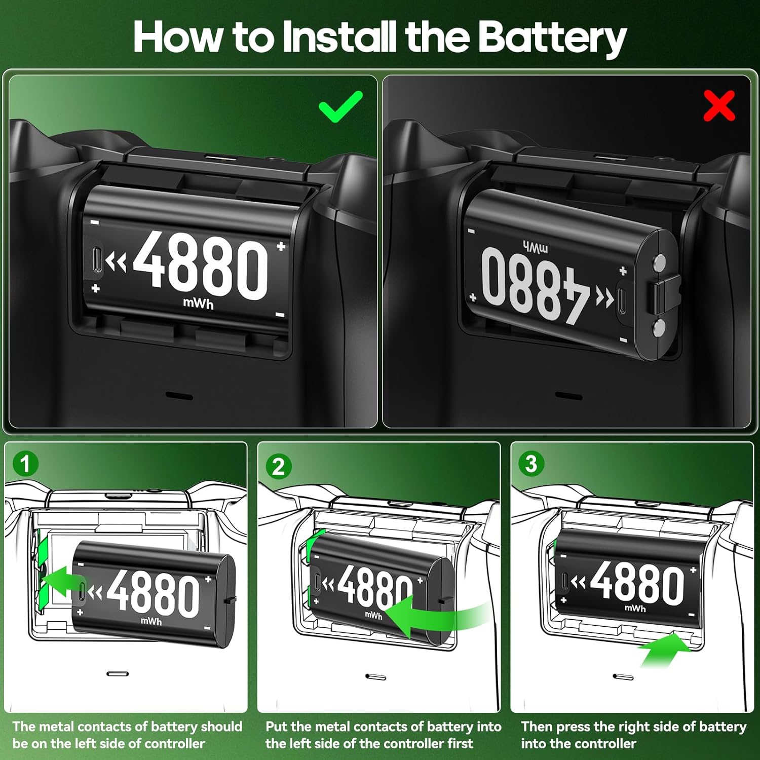 OIVO Rechargeable Battery for XboxOne/Xbox Series X|S, 4 x 4880mWh Xbox Batteries, Xbx Series Battery Charger Station for XboxOne S|X/Elite Controllers - Image 6