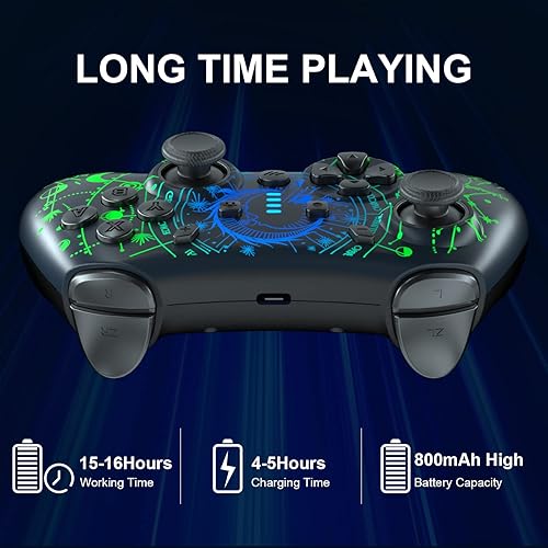 Vista 8 de PowerLead Controlador inalámbrico Switch Pro para PC, iPhone, Android, tableta, Switch LiteSwitch OLED - Controlador de juego de horóscopo con luz