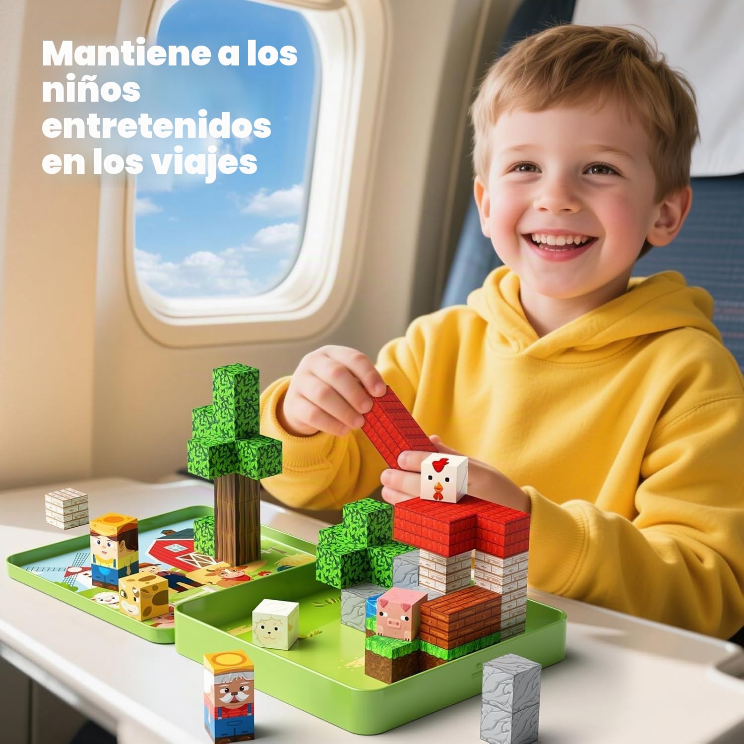 Juego de Juguetes de Viaje de Bloques magnéticos, Cubo de construcción magnético de 49 Piezas, Juguete de Viaje para niños a Partir de 3 años (Tema Granja)