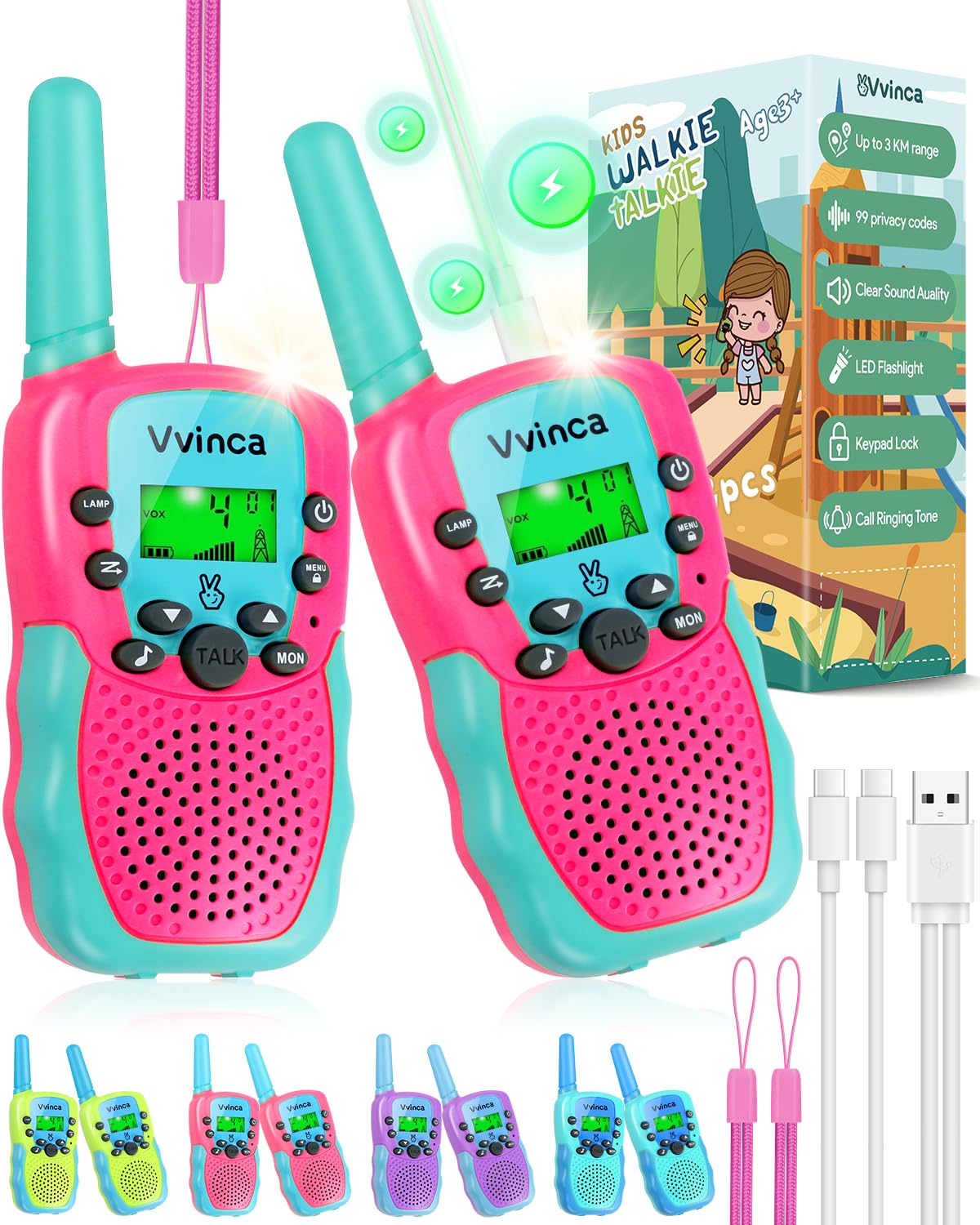 Walkie Talkies for Kids, 3 Miles Long Range 22 Channels 2 Way Rechargeable Kids Walkie Talkie with Flashlight for Camping Hiking Indoor Outdoor Toy 3