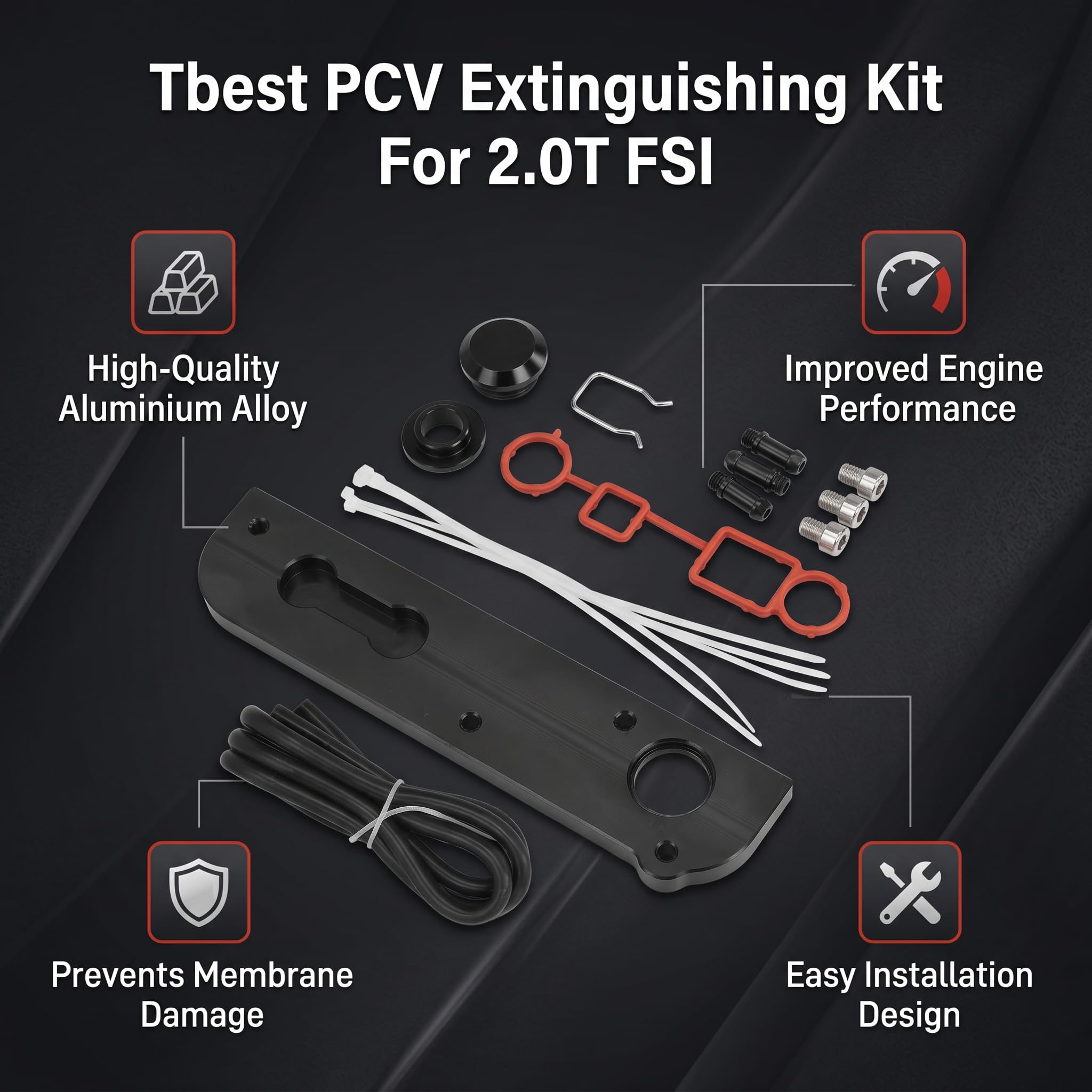 Tbest Kit de Suppression PCV Accessoire de Réparation de Dérivation en Alliage D'aluminium Haute Performance pour Moteurs TT TTS Rabbit 2.0T FSI Noir