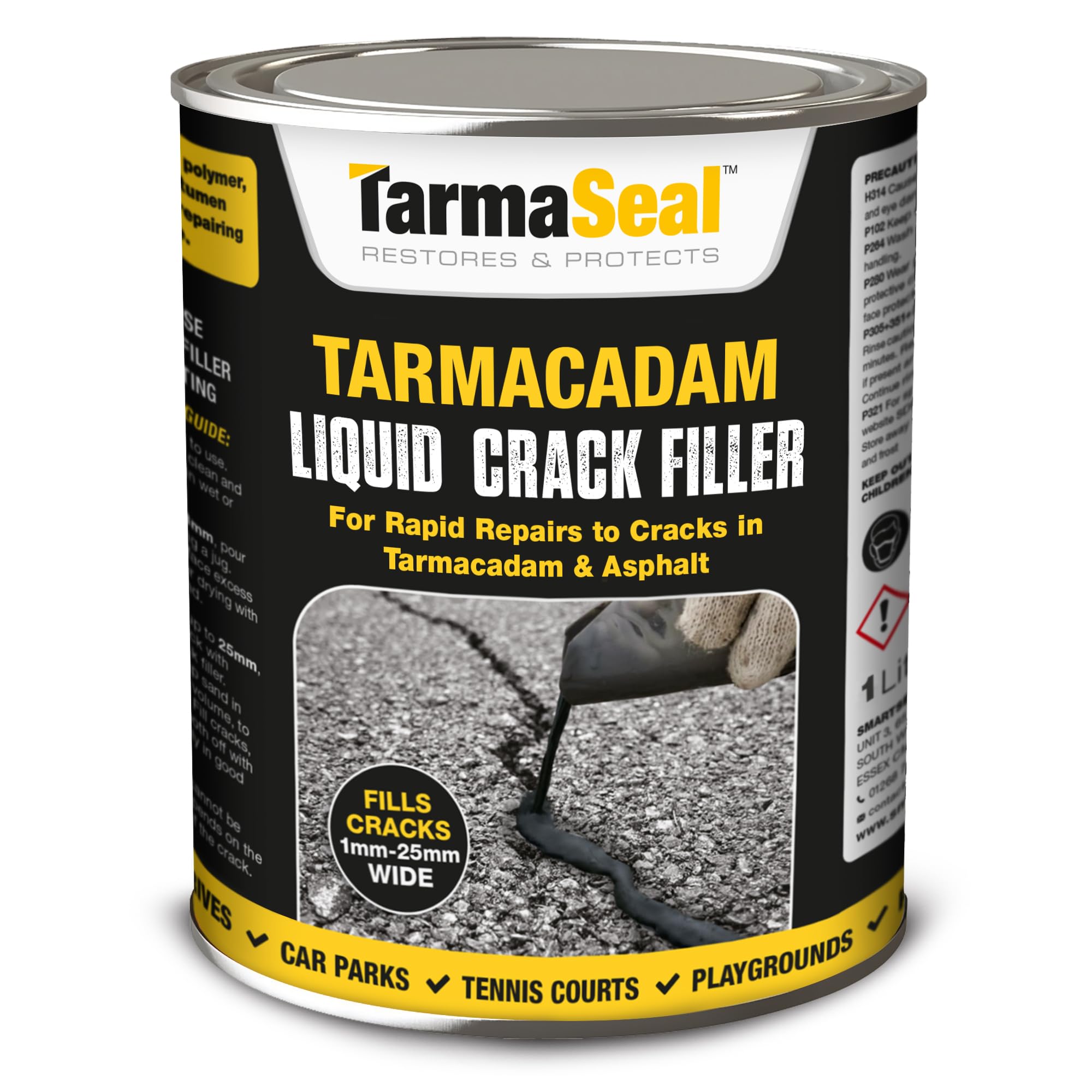 TarmaSeal Tarmac Liquid Crack Filler - 1L - Flexible Rubberised Tarmac Repair Liquid for Repairing Cracks in Tarmacadam & Asphalt. Crack Filler for Tarmacadam Driveways, Paths & Playgrounds