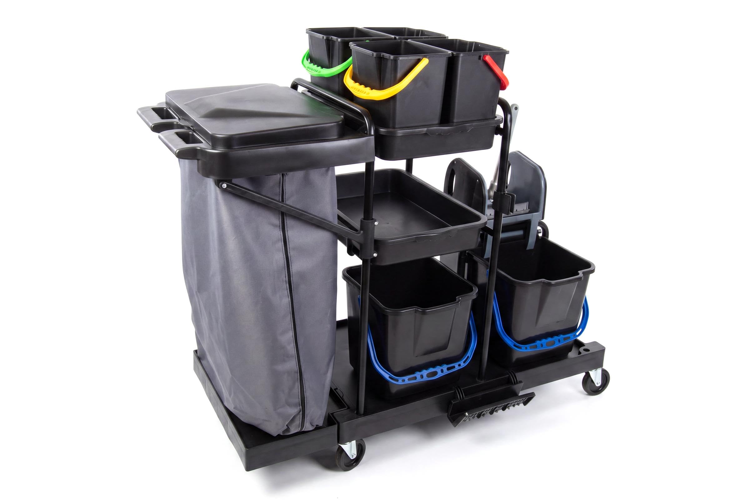 Hypafol Service Reinigungswagen Profi mit Abfallsackhalter Schwarz | Komplett ausgestatteter Reinigungswagen mit Abfallsammlung, Zubehörablagen und Nassreinigungssystem für Profis