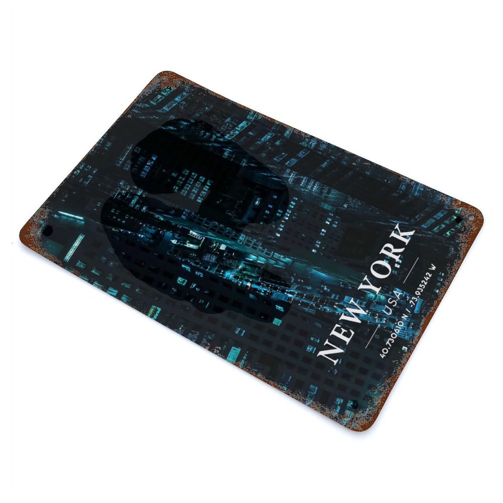 New York Coordinate Art Rustic Tin Plaque 11.8"x7.9", Ideal for Cafe, Home Bar And Lounge Decor