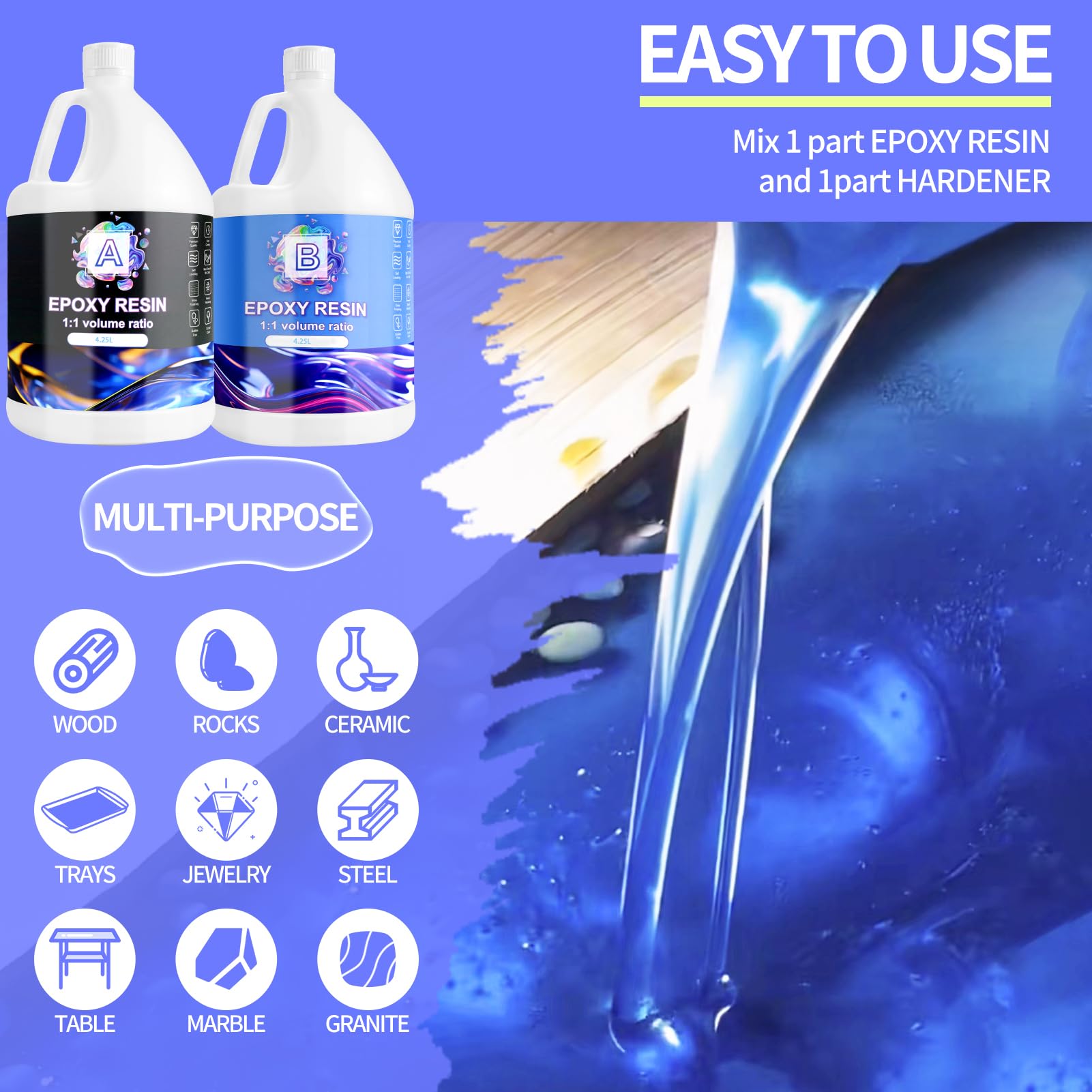 Epoxidharz Set 8.5L Epoxidharz & Härter für Gießharz, Tischbeschichtung, Holz, DIY