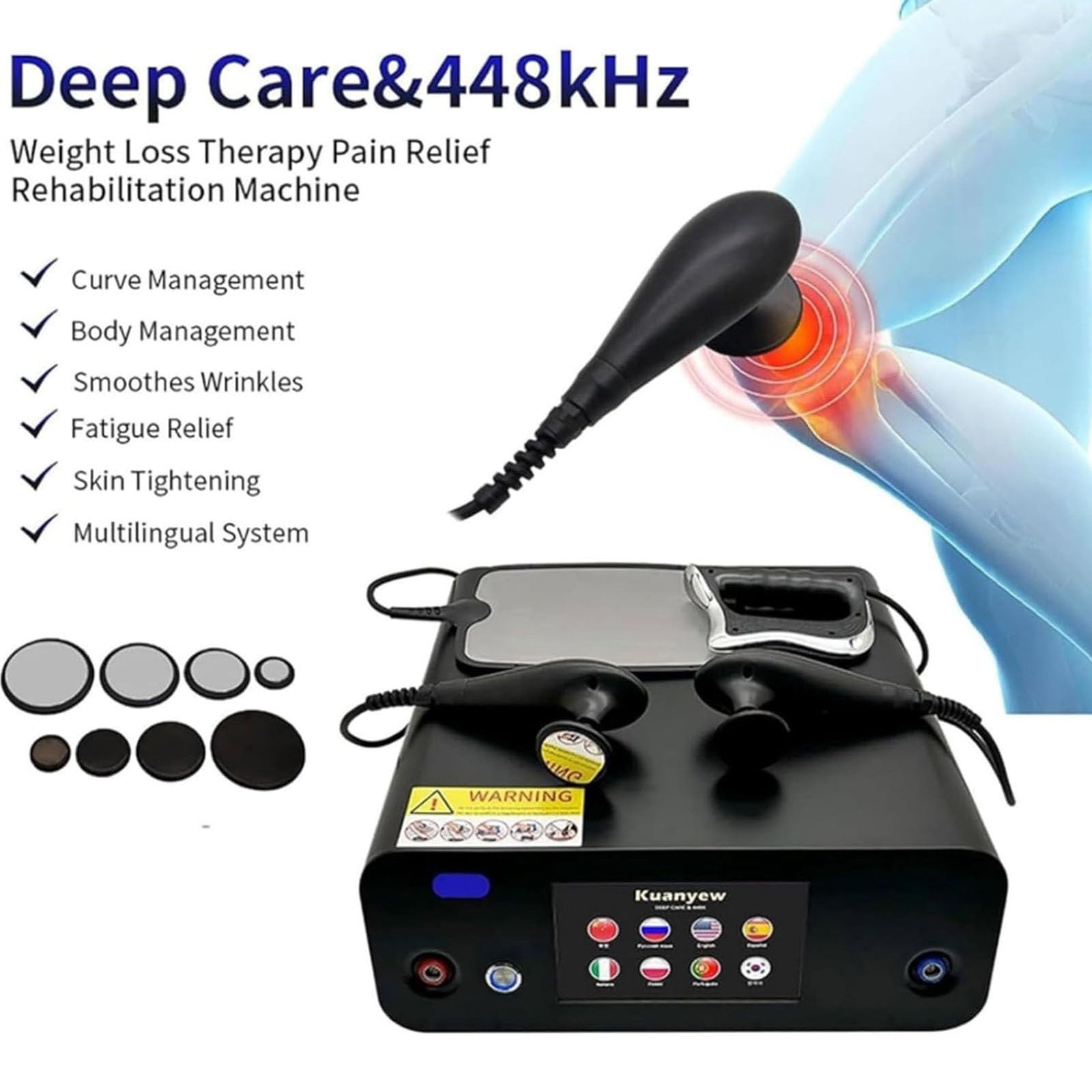 Apparecchio per Tecarterapia a 448 kHz, Dispositivo Tecar CET RET, Terapia Fisica, Gestione del Dolore con 8 sonde, 2 Maniglie e 1 Piastra negativa, modellamento + Assistenza Sanitaria