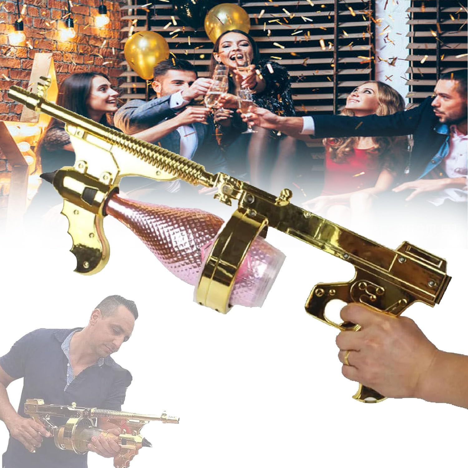 KJZQXYX Champagne Spray Gun,Champagne Bottle Ejector Wine Stopper,Christmas Bar Atmosphere Props,for 750ML-1.5L,for Pool/Birthday Parties