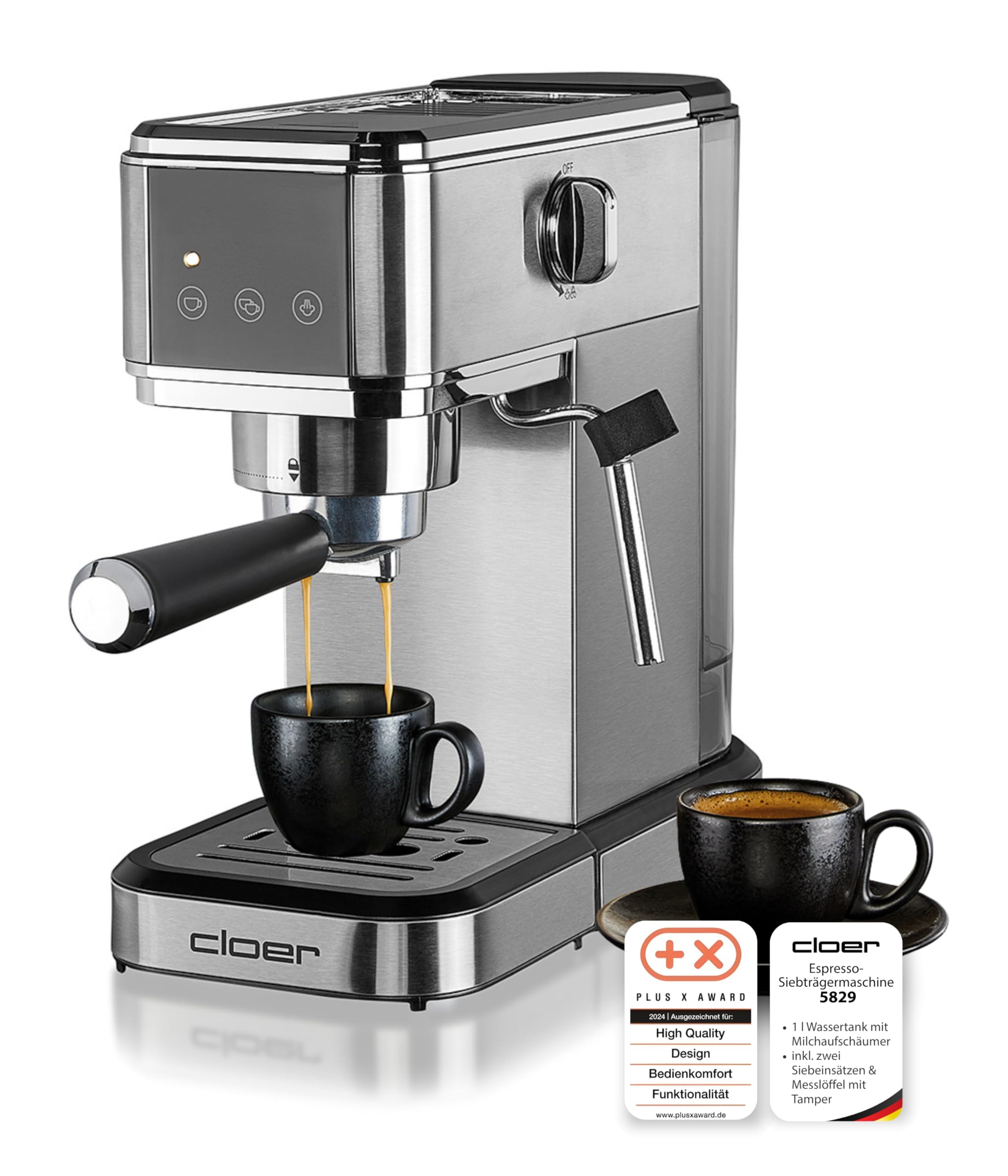Cloer 5829 Espressomaschine 20 Bar 1350W 1 Liter Wassertank