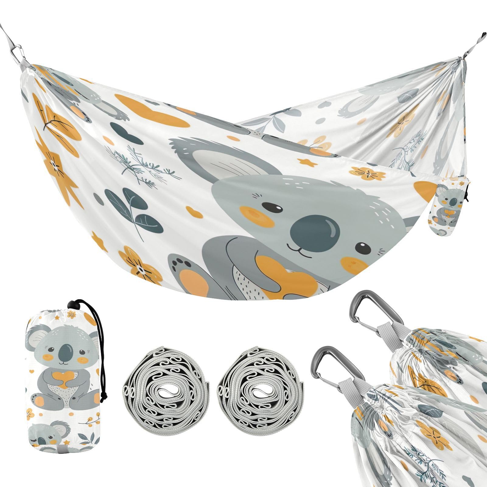 Kigai Koala Heart Camping Hammock Durable & Portable Travel Hammock Holds 330lbs with Tree Strapsm, Pocket, Camping Accessories