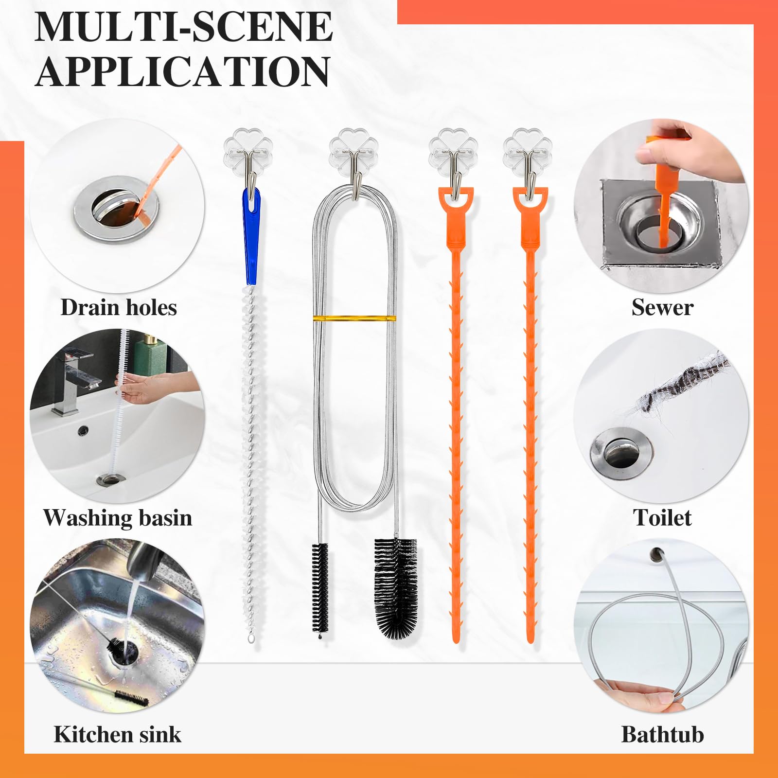 Redamancy Brosse Deboucheur Canalisation 4 Pièces Outil Débouchage Évier Tuyauterie